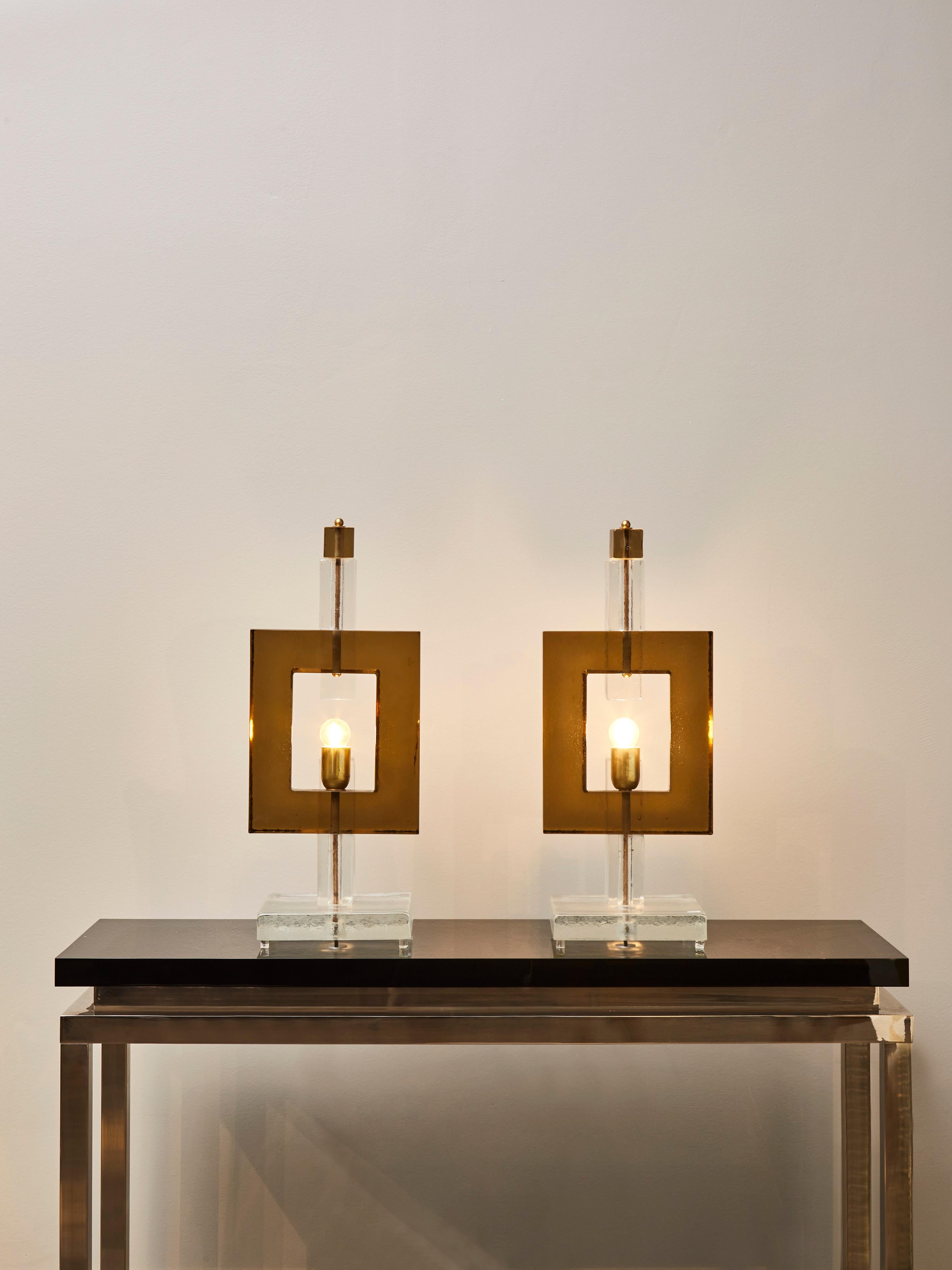 Pair of cubic lamps in Murano glass.