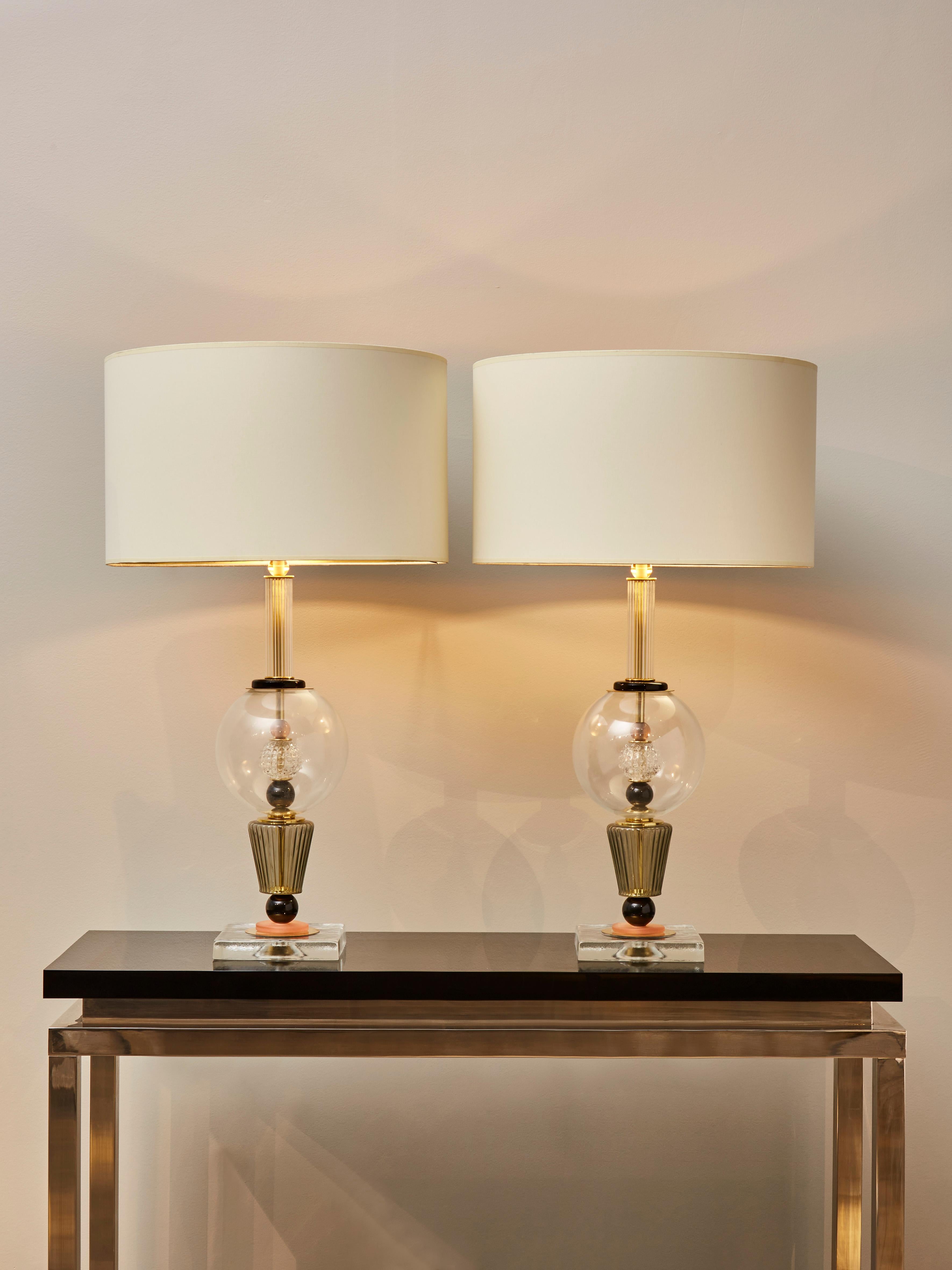 Mid-Century Modern Pair of Murano Glass Lamps at Cost Price