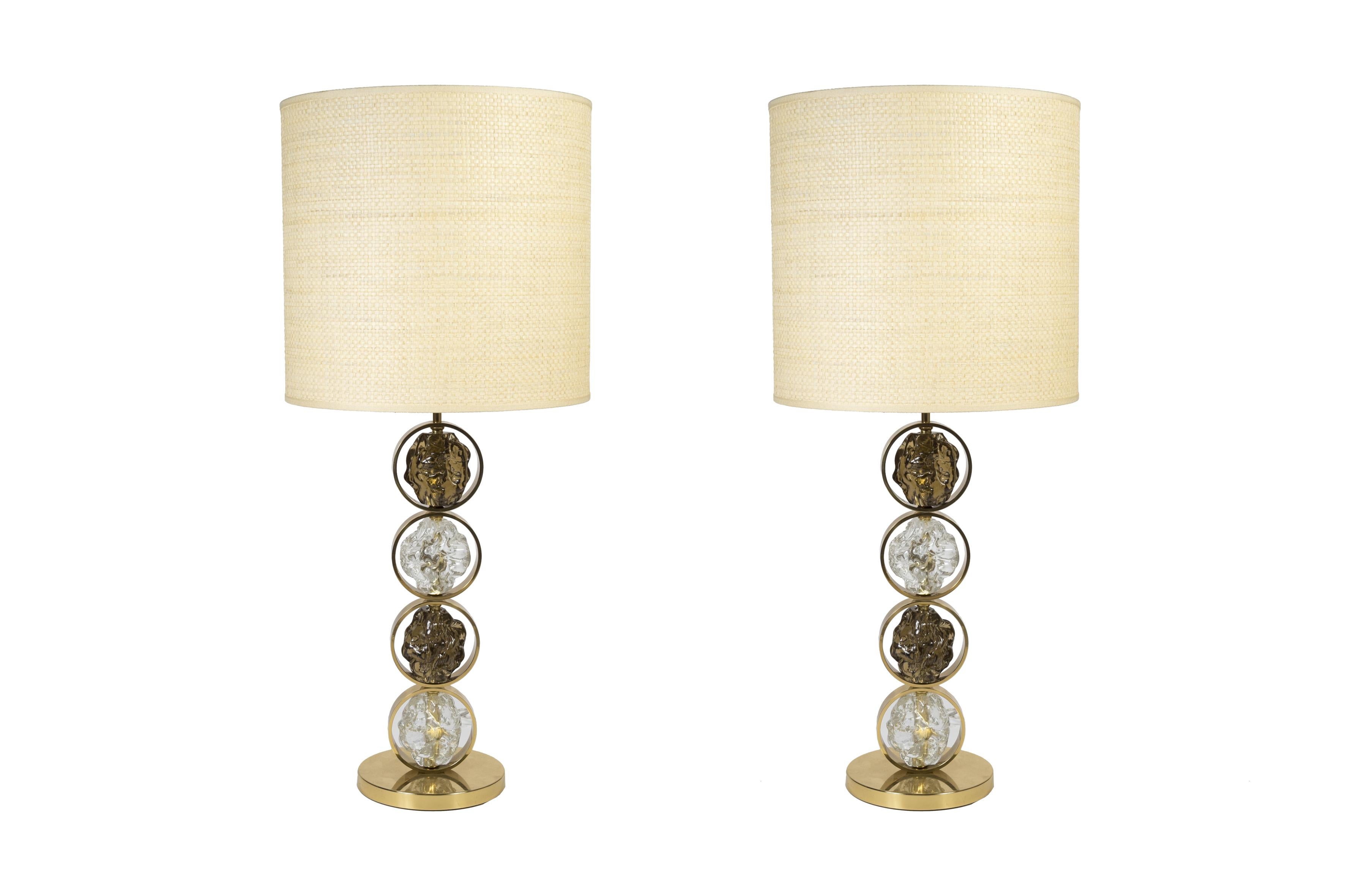 Brass Pair of Murano Glass Lamps by Gianluca Fontana For Sale