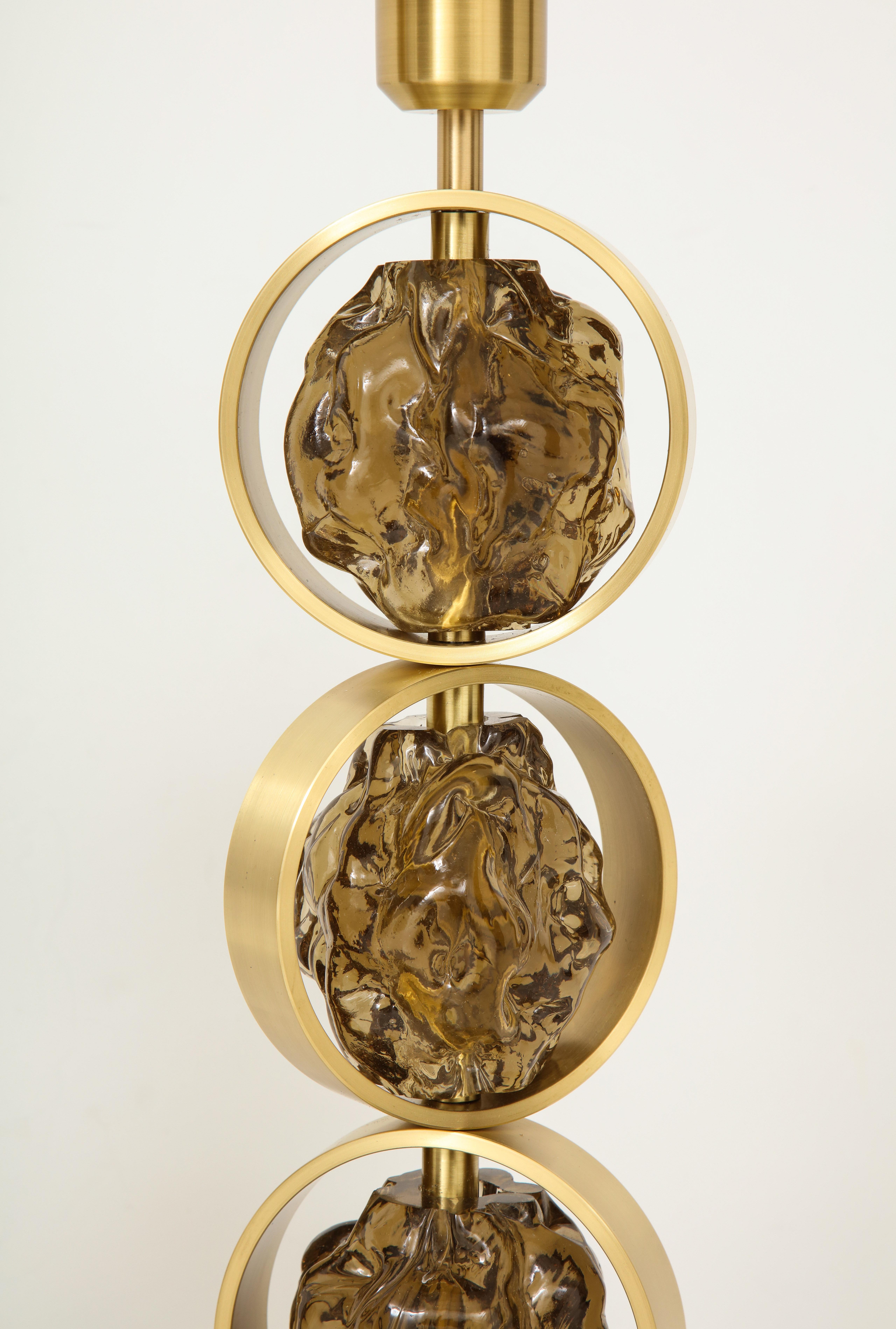 Brass Pair of Murano Glass Lamps by Gianluca Fontana For Sale