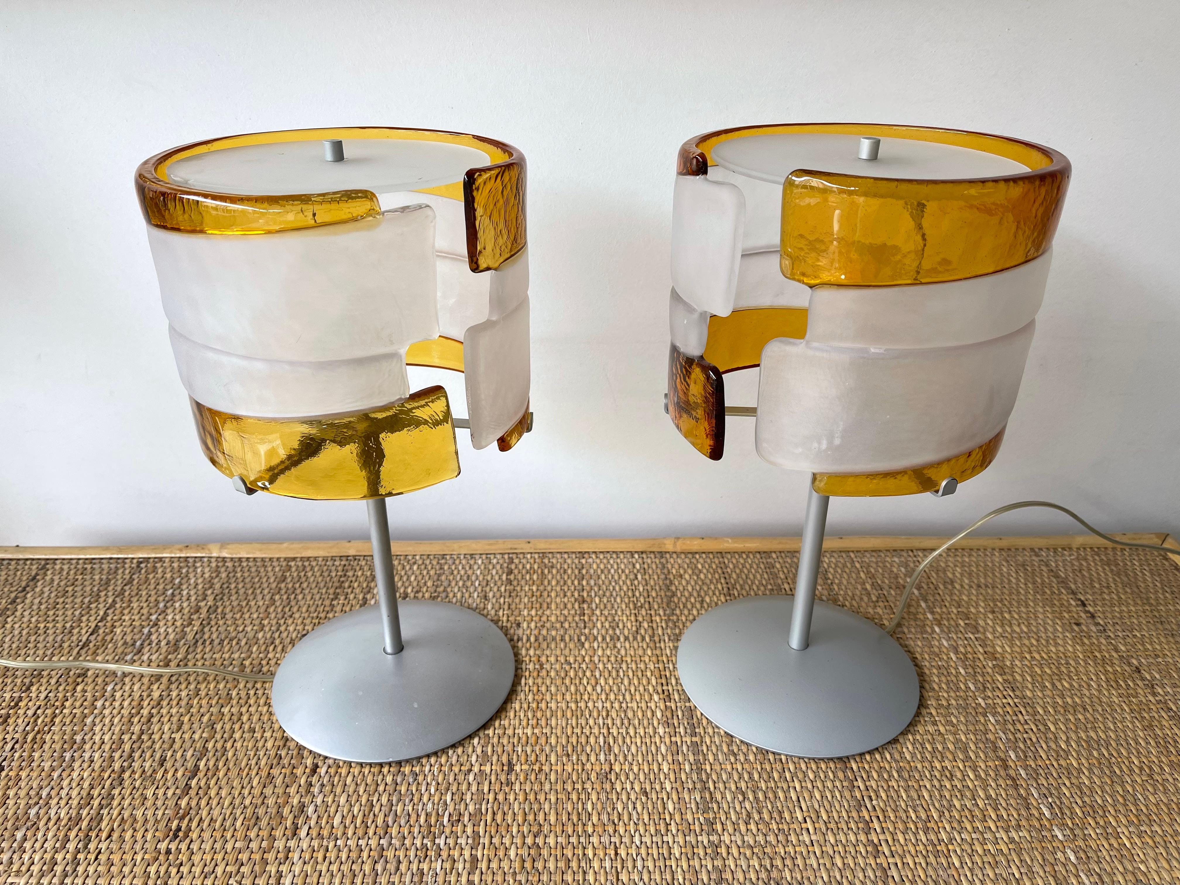 Pair of Murano Glass Lamps by Mazzega, Italy, 1980s For Sale 8