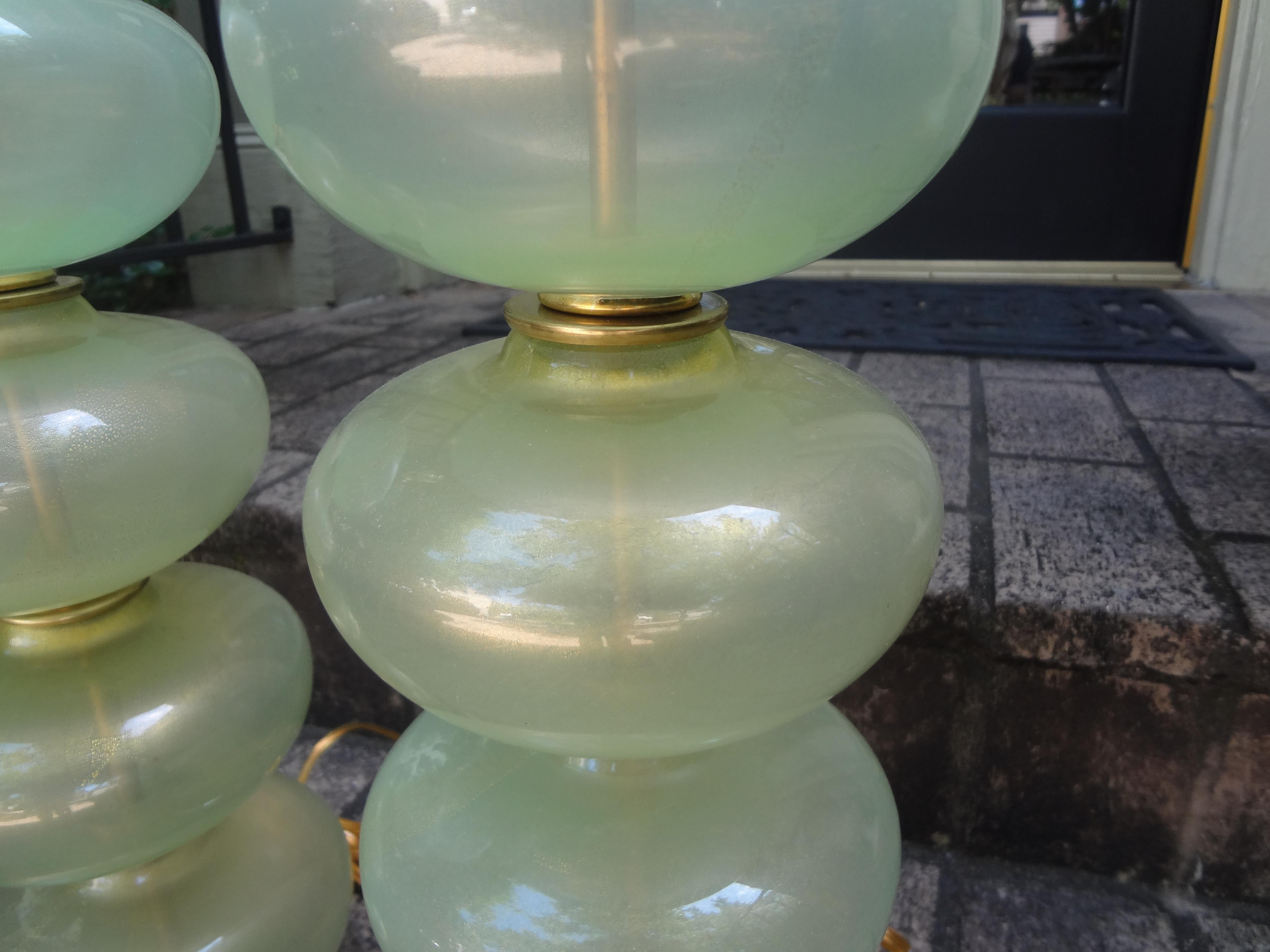 Pair of Murano Glass Lamps in Celadon Green with Gold Inclusions 1