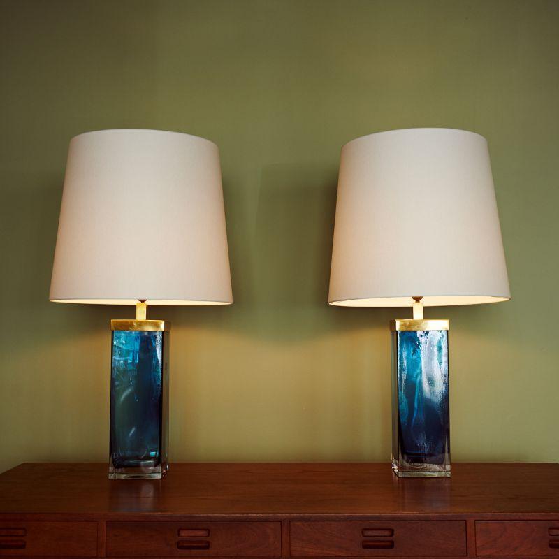 Pair of Murano Glass Lamps in Glass and Brass Mount In Good Condition For Sale In Berlin, BE