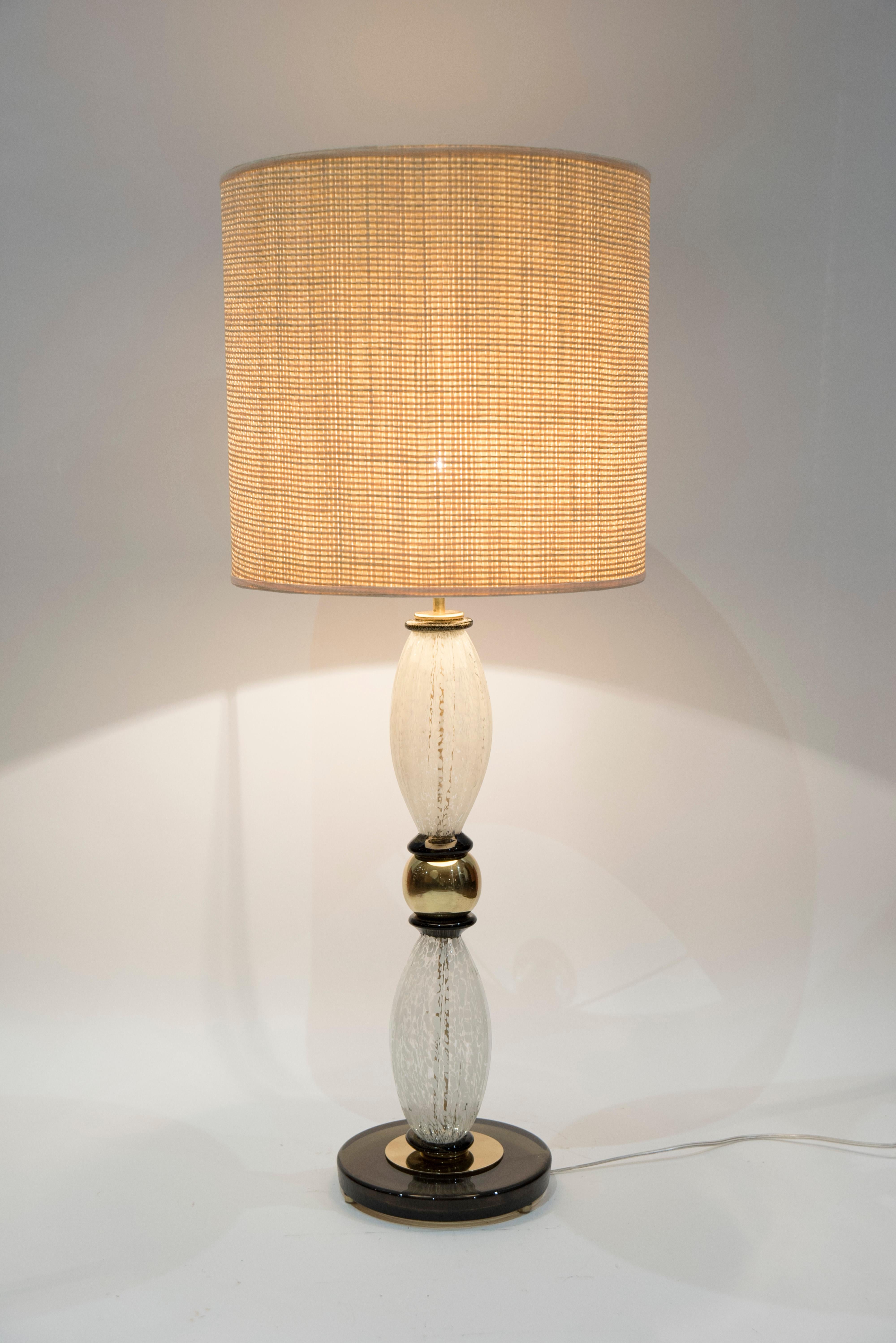 Brass Pair of Murano Glass Lamps in the Style of Seguso For Sale