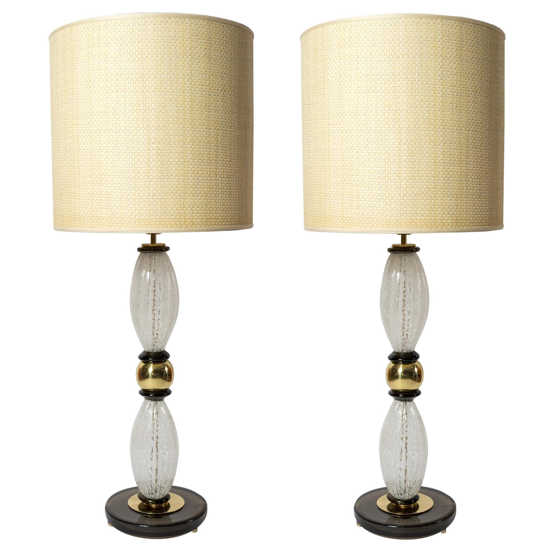 Pair of Murano Glass Lamps in the Style of Seguso