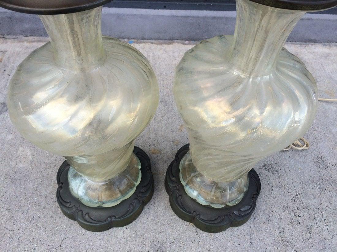 Mid-Century Modern Pair of Murano Glass Lamps Made in Italy