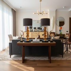 Pair of Murano Glass Lamps with Amber Bubble Design, 21th Century