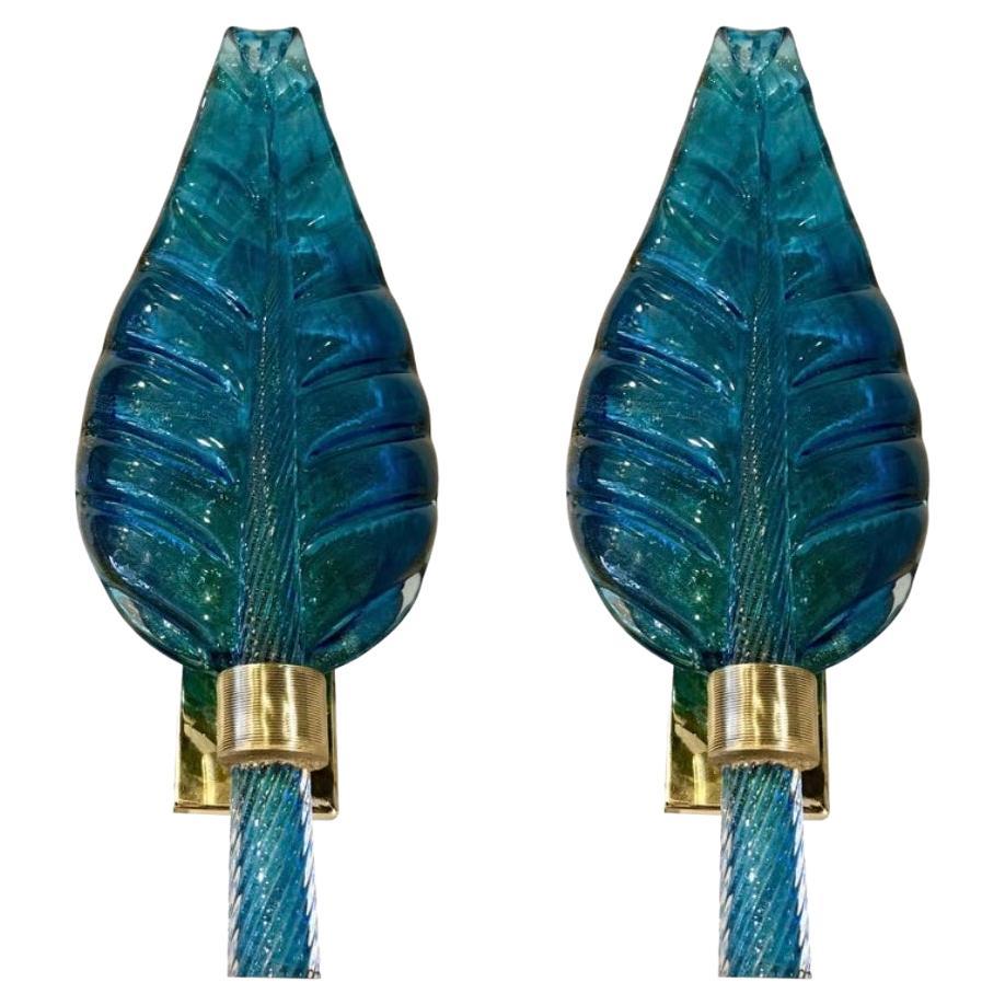 Pair of Murano Glass Leaf-Form Wall Lights by Barovier & Toso, circa 1960 For Sale