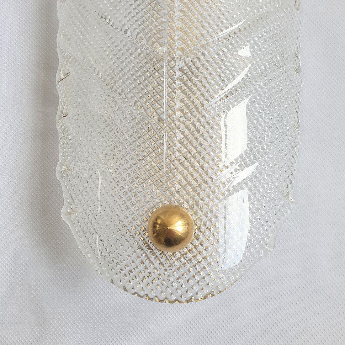 Paire d'appliques à feuilles en verre de Murano 1970 en vente 3