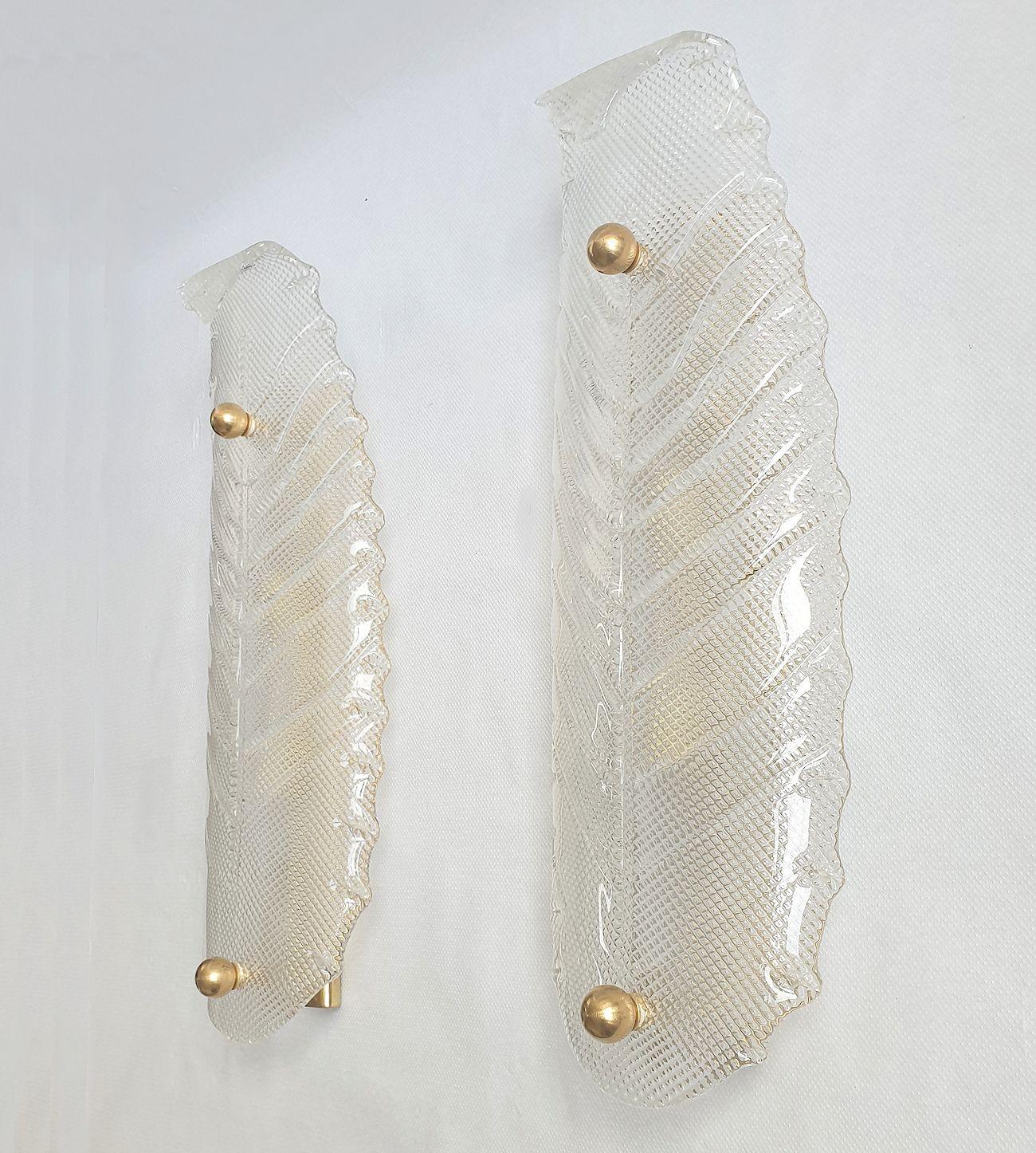 italien Paire d'appliques à feuilles en verre de Murano 1970 en vente