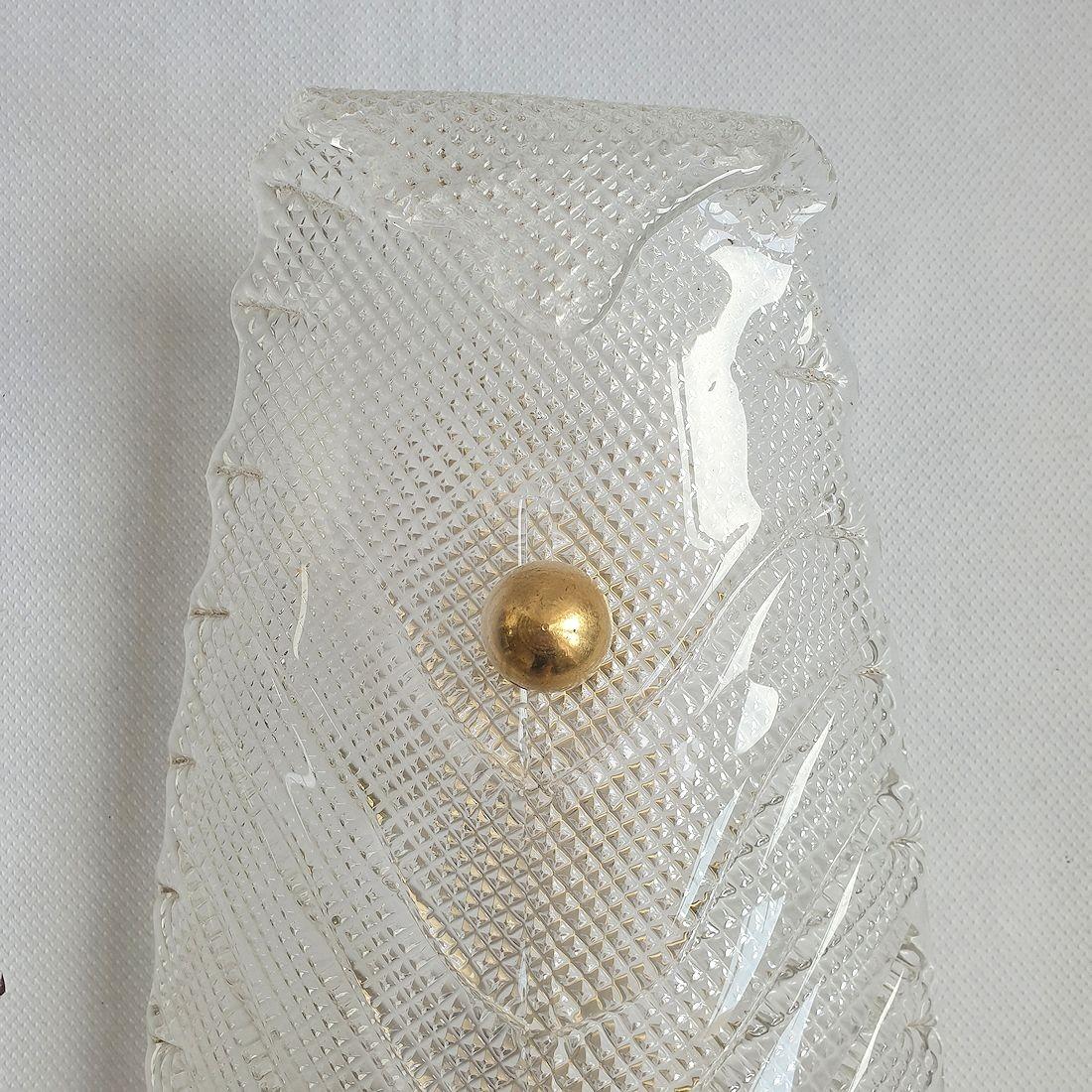 Paire d'appliques à feuilles en verre de Murano 1970 en vente 1