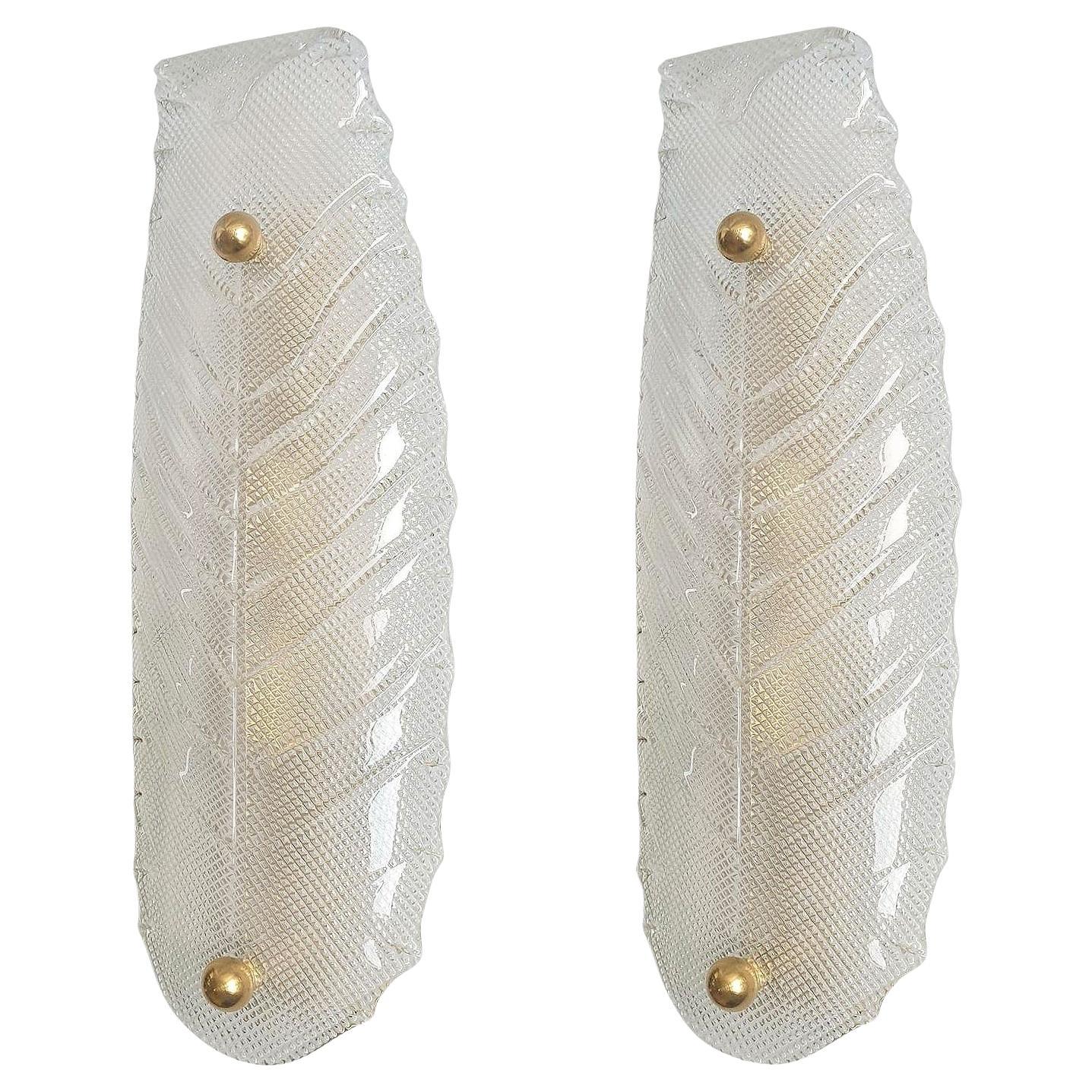 Pair of Murano Glass Leaf Sconces 1970s
