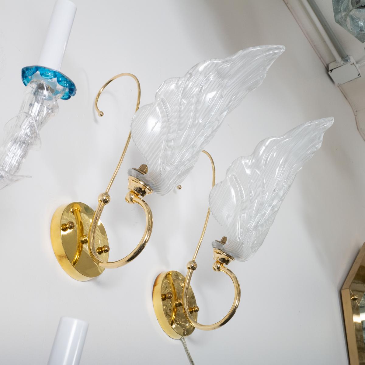 Italian Pair of Murano glass leaf sconces For Sale