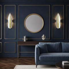 Pareja de lámparas de pared de hojas de cristal de Murano con detalle de vetas doradas, Siglo XXI