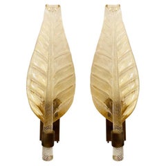 Pair of Murano Glass Leaf Wall Lights, Art Deco style, in Stock