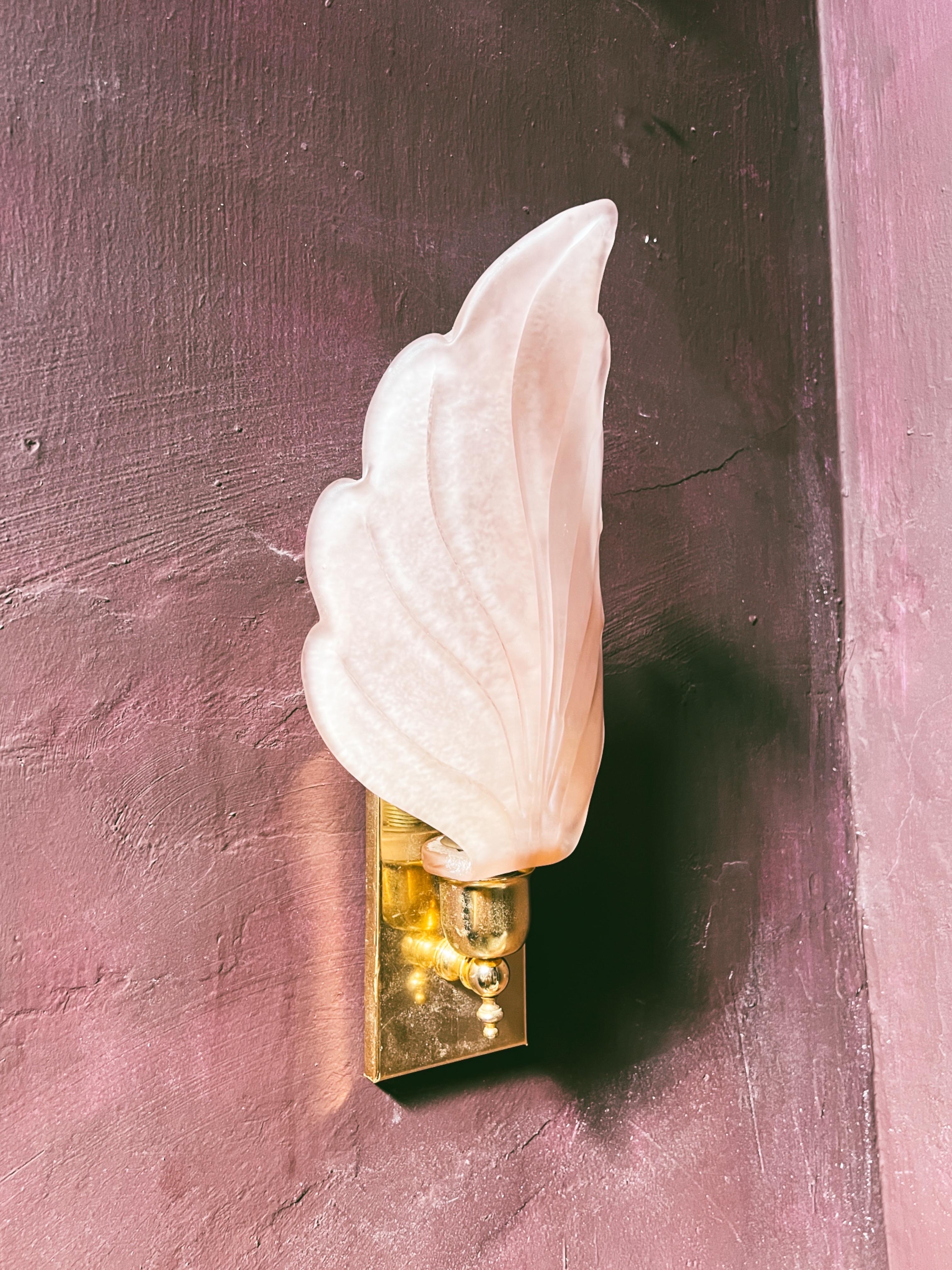 Pareja de apliques de hojas de cristal de Murano, Italia, 1970 en venta 3