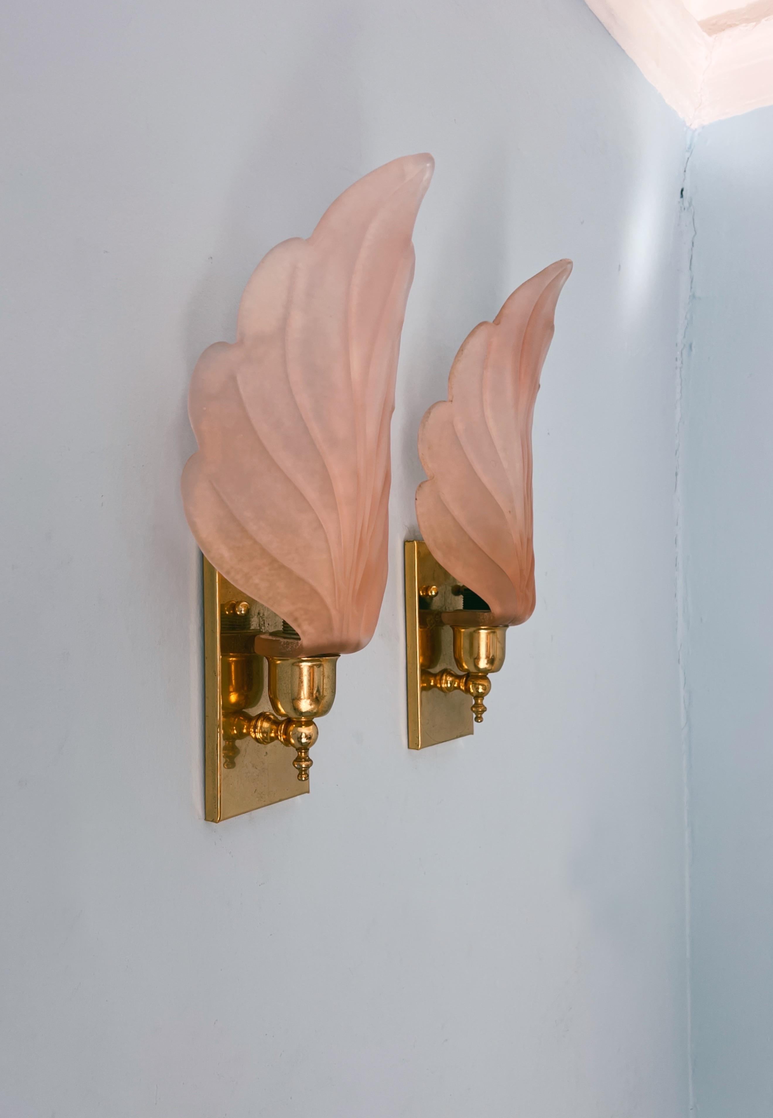 Pareja de apliques de hojas de cristal de Murano, Italia, 1970 en venta 4