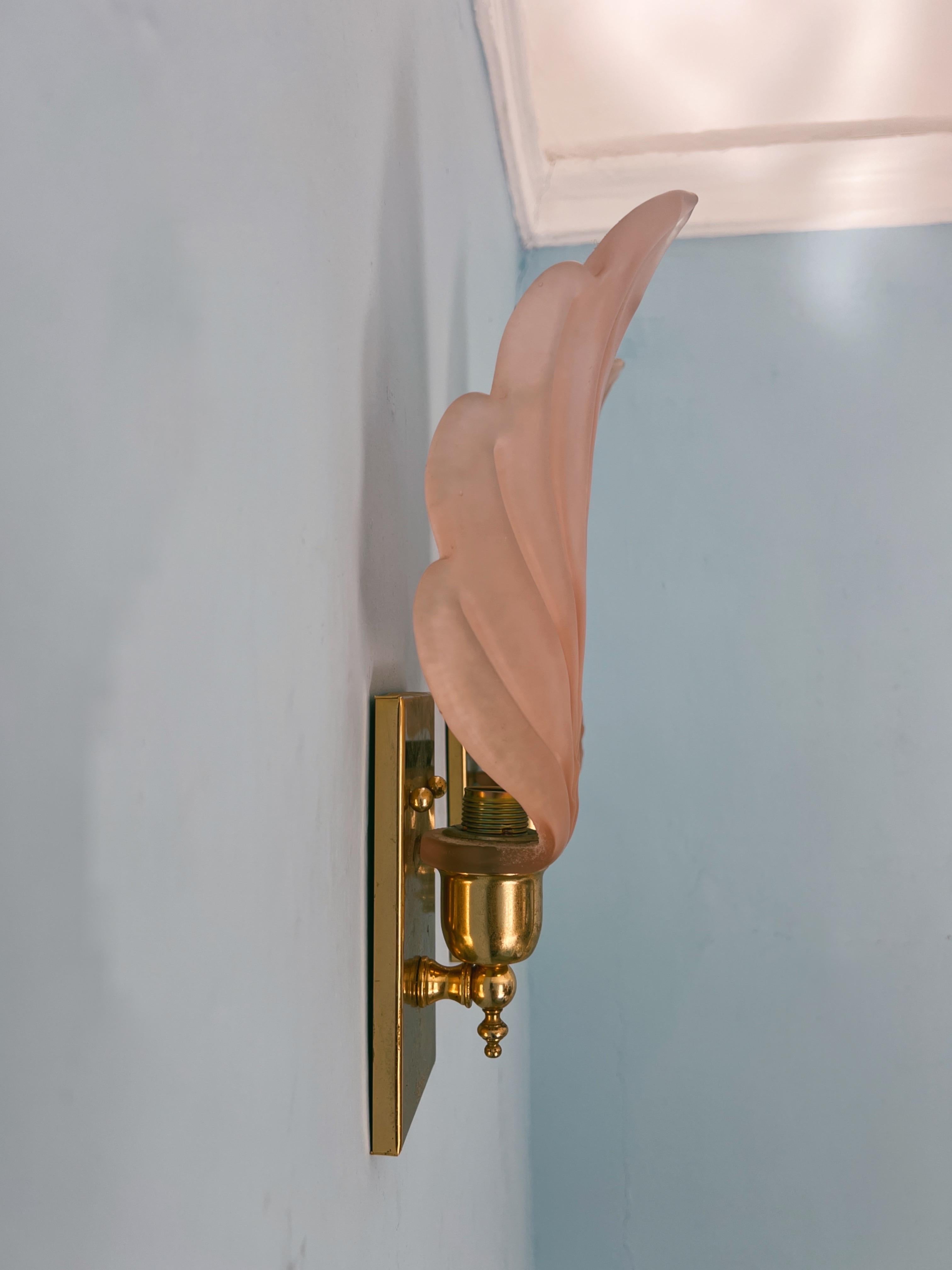 Pareja de apliques de hojas de cristal de Murano, Italia, 1970 Moderno de mediados de siglo en venta