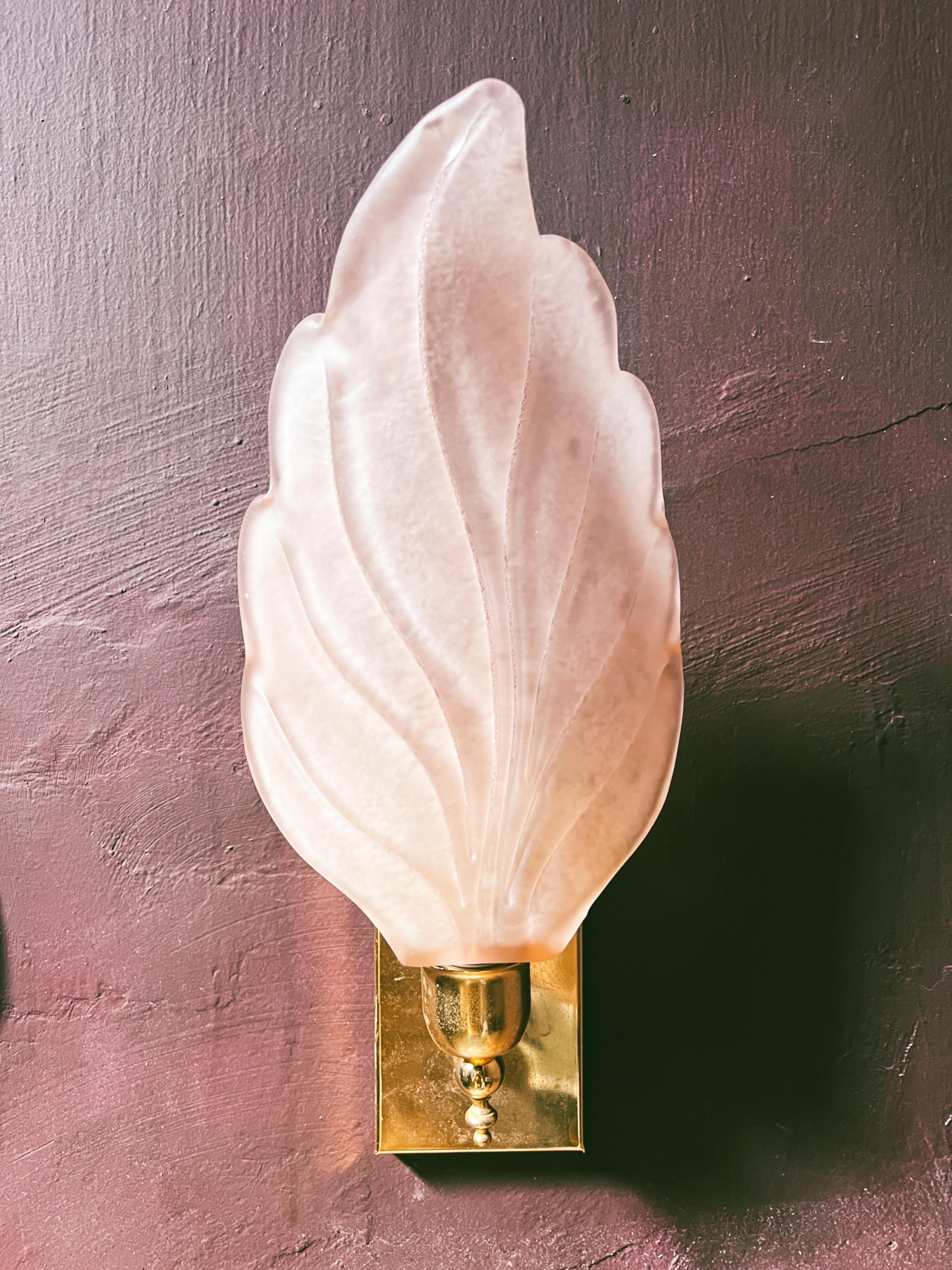 Pareja de apliques de hojas de cristal de Murano, Italia, 1970 en Bueno estado para la venta en Palermo, PA