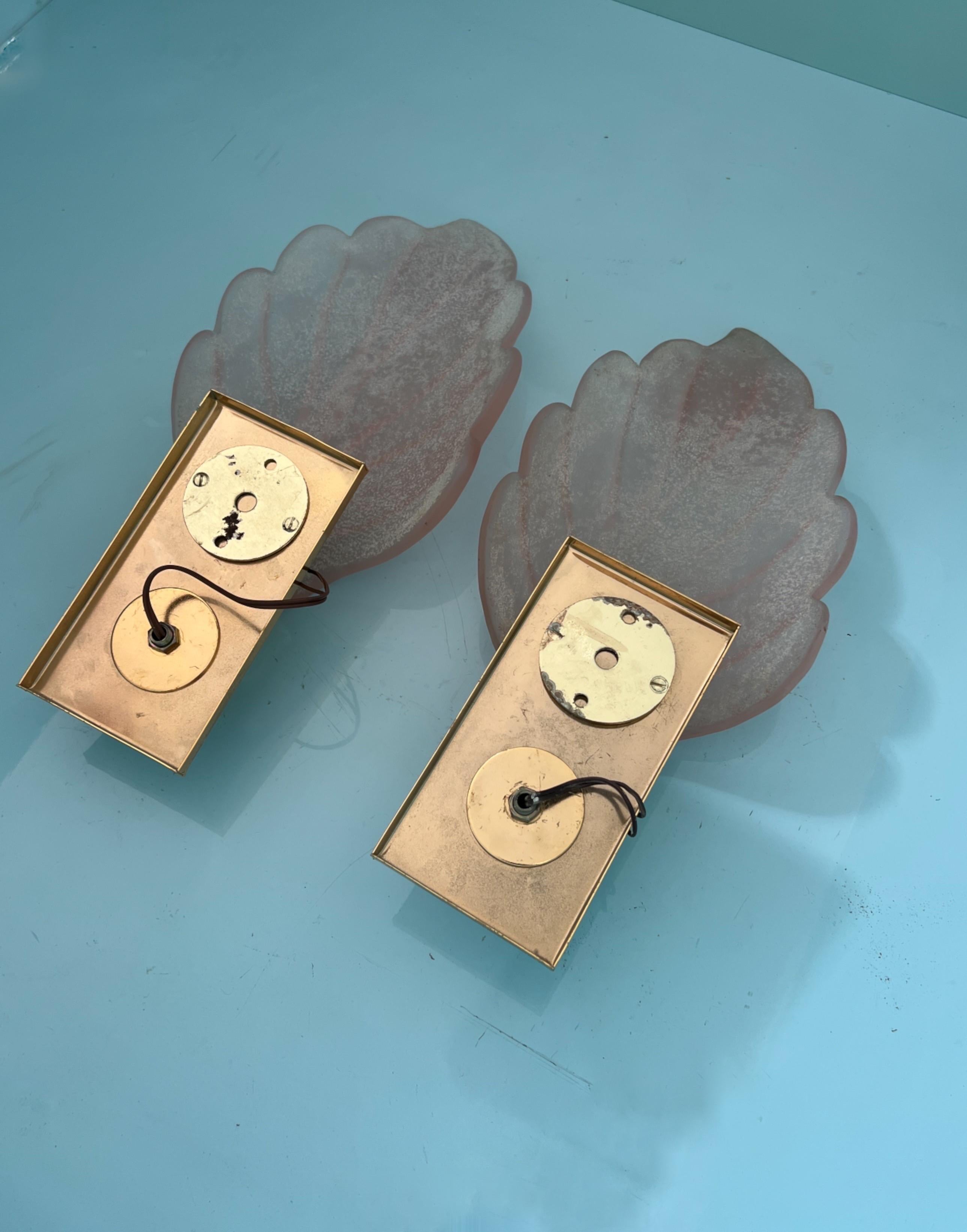 Pareja de apliques de hojas de cristal de Murano, Italia, 1970 siglo XX en venta