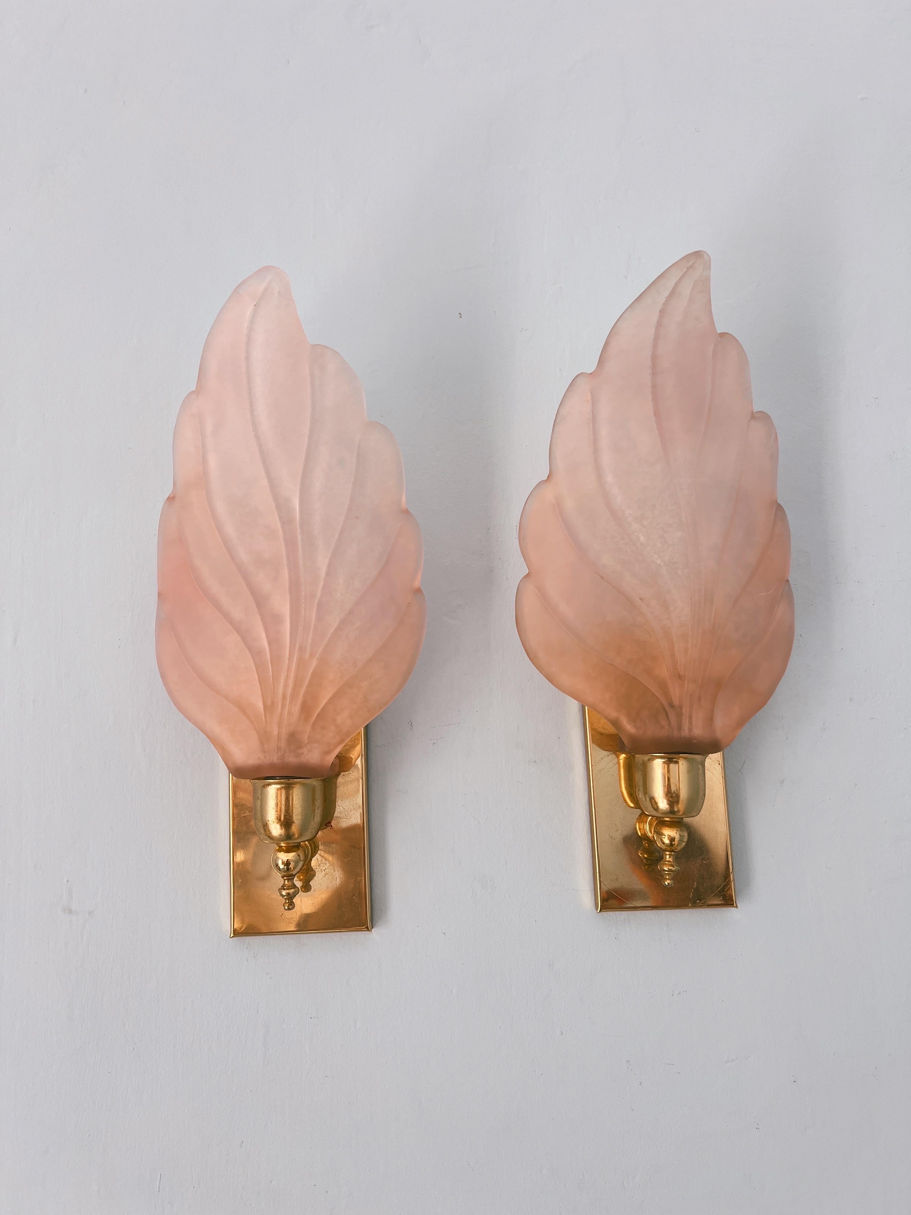 Pareja de apliques de hojas de cristal de Murano, Italia, 1970 en venta 1