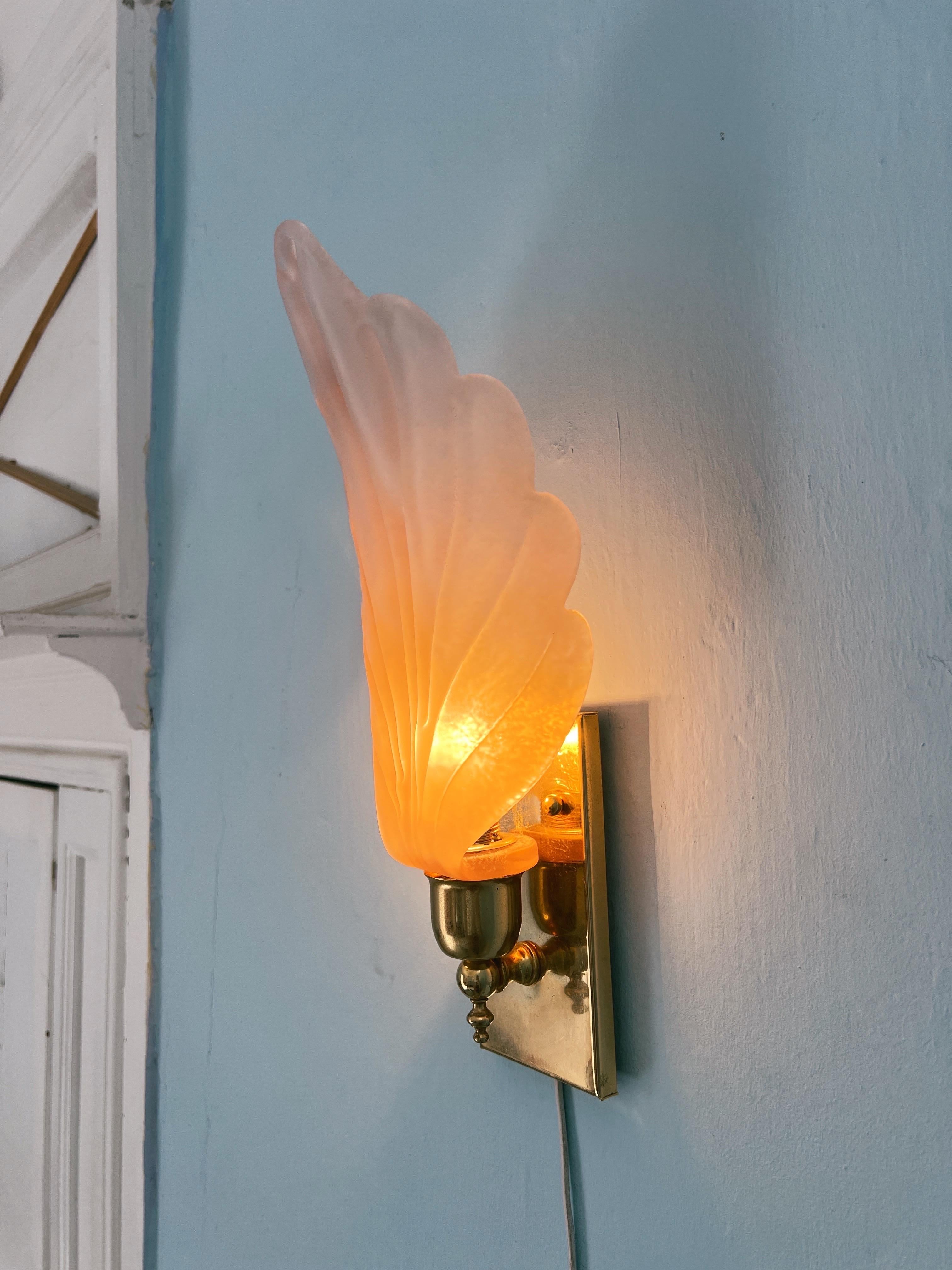 Pareja de apliques de hojas de cristal de Murano, Italia, 1970 en venta 2