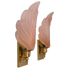 Pair of Murano Glass Leaf Wall Lights, Italy, 1970