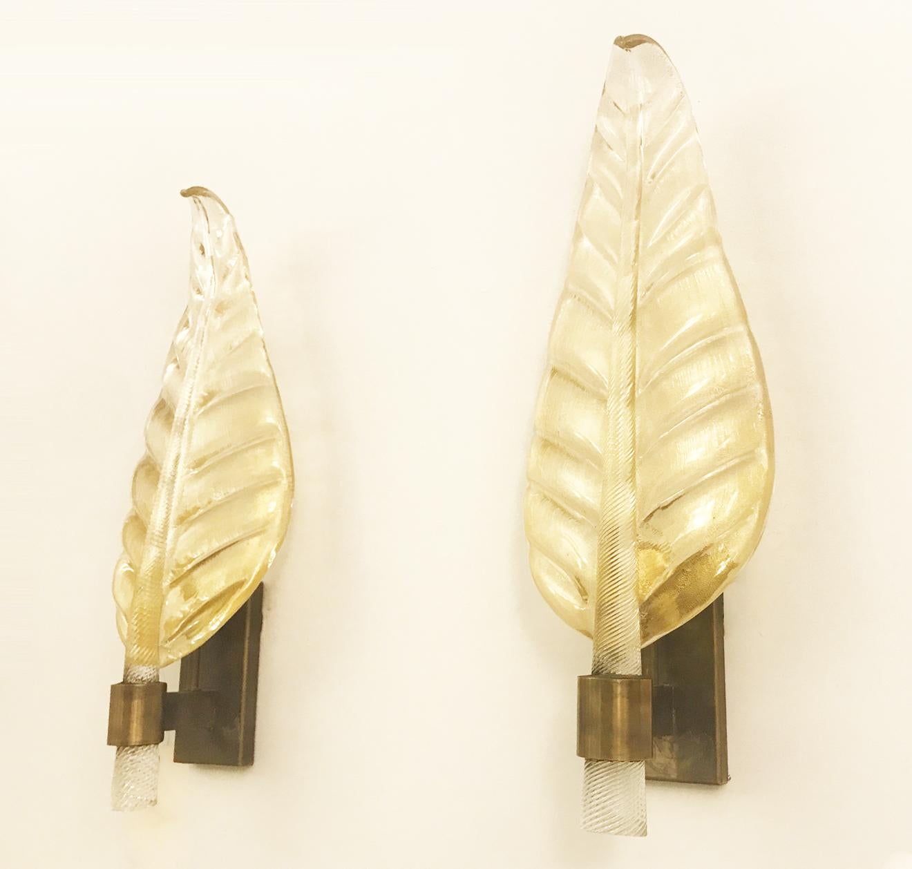 Pair of Murano Glass Leaf Wall Sconces 1
