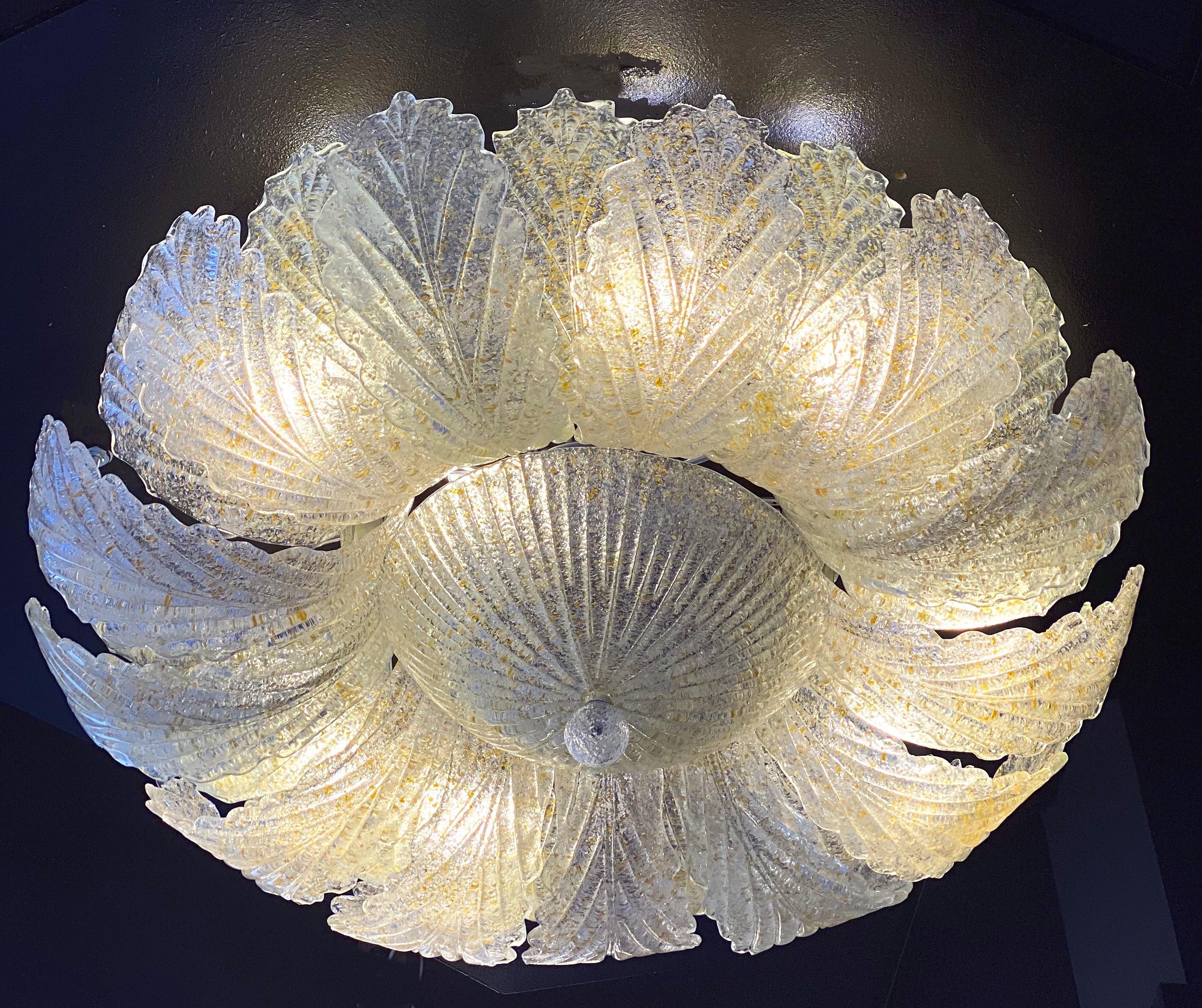 Pair of Murano Glass Leave Flush Mount or Ceiling Lights For Sale 4