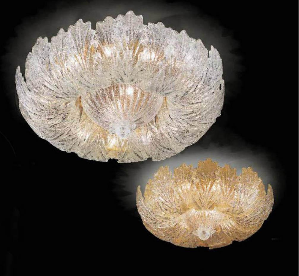 Pair of Murano Glass Leave Flush Mount or Ceiling Lights For Sale 7