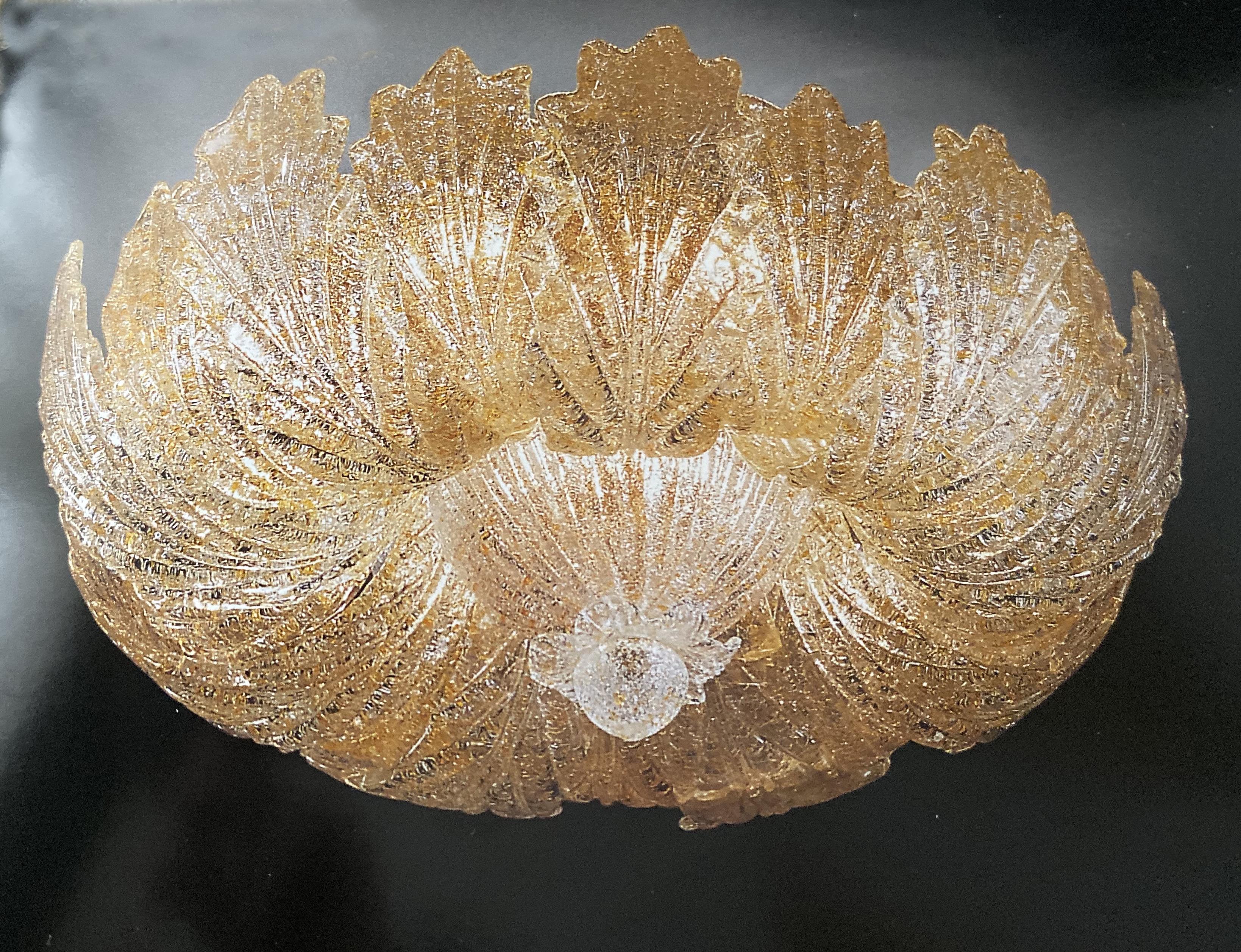Pair of Murano Glass Leave Flush Mount or Ceiling Lights For Sale 8
