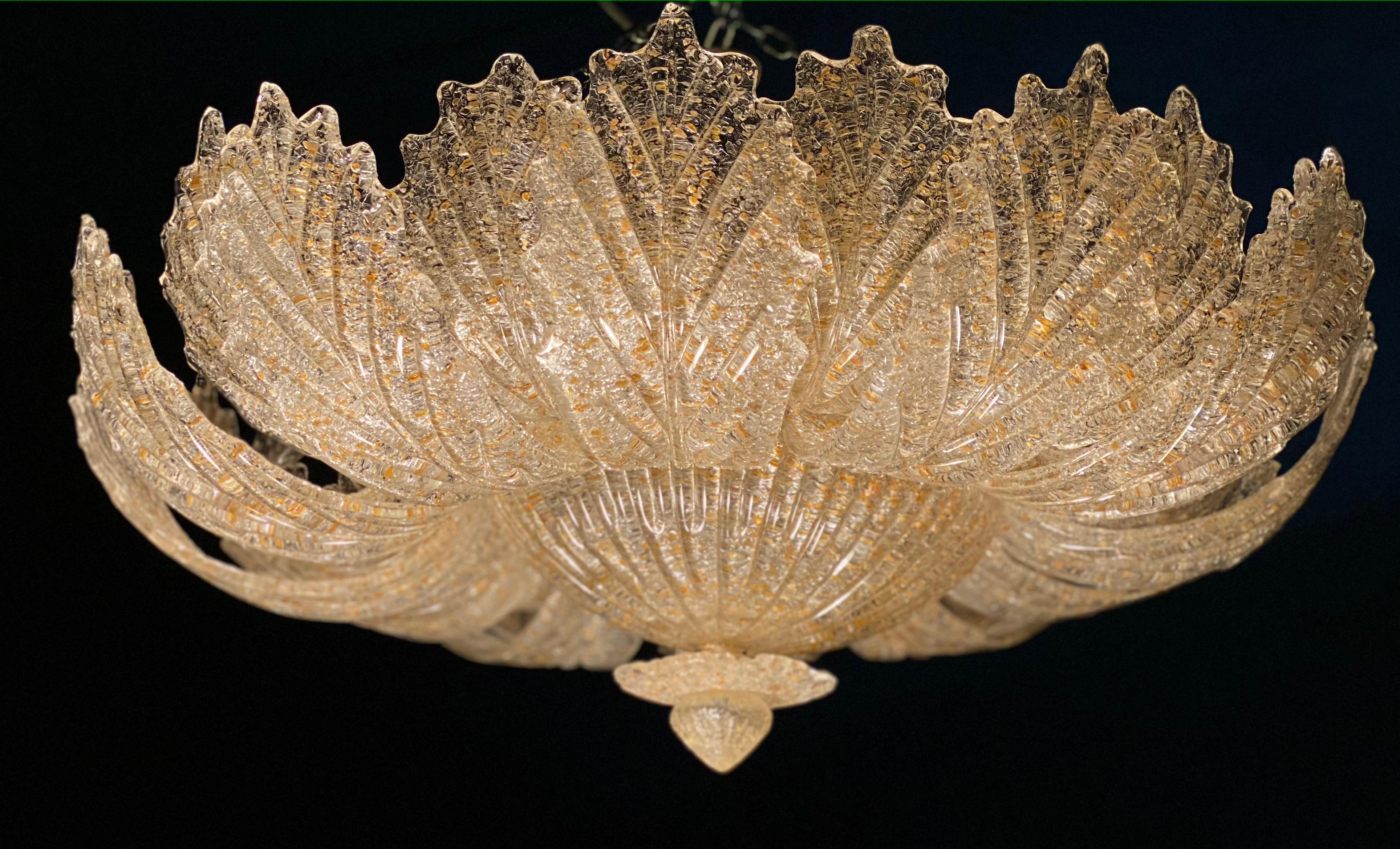 Italian Pair of Murano Glass Leave Flush Mount or Ceiling Lights For Sale