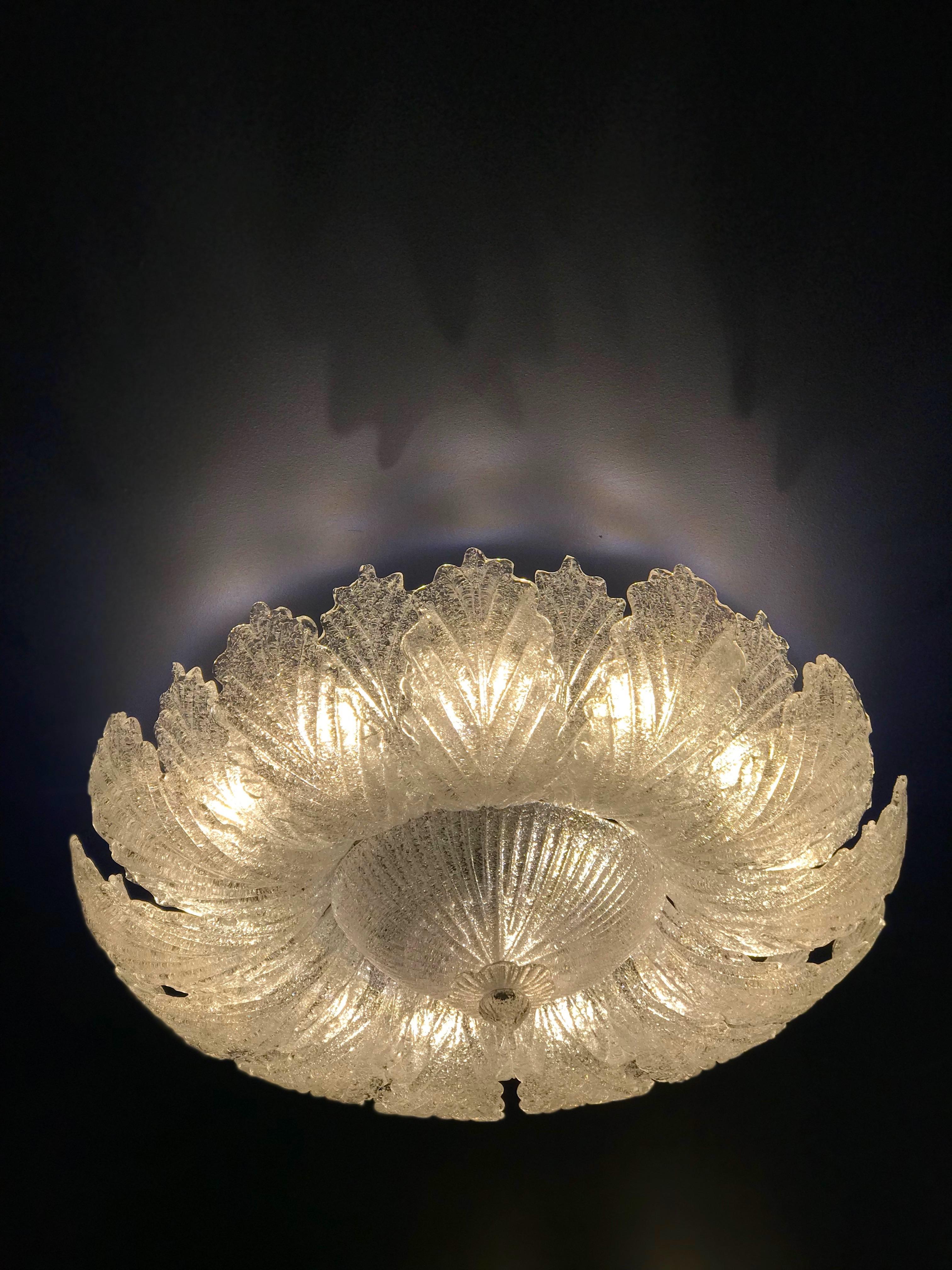 Contemporary Pair of Murano Glass Leave Flush Mount or Ceiling Lights