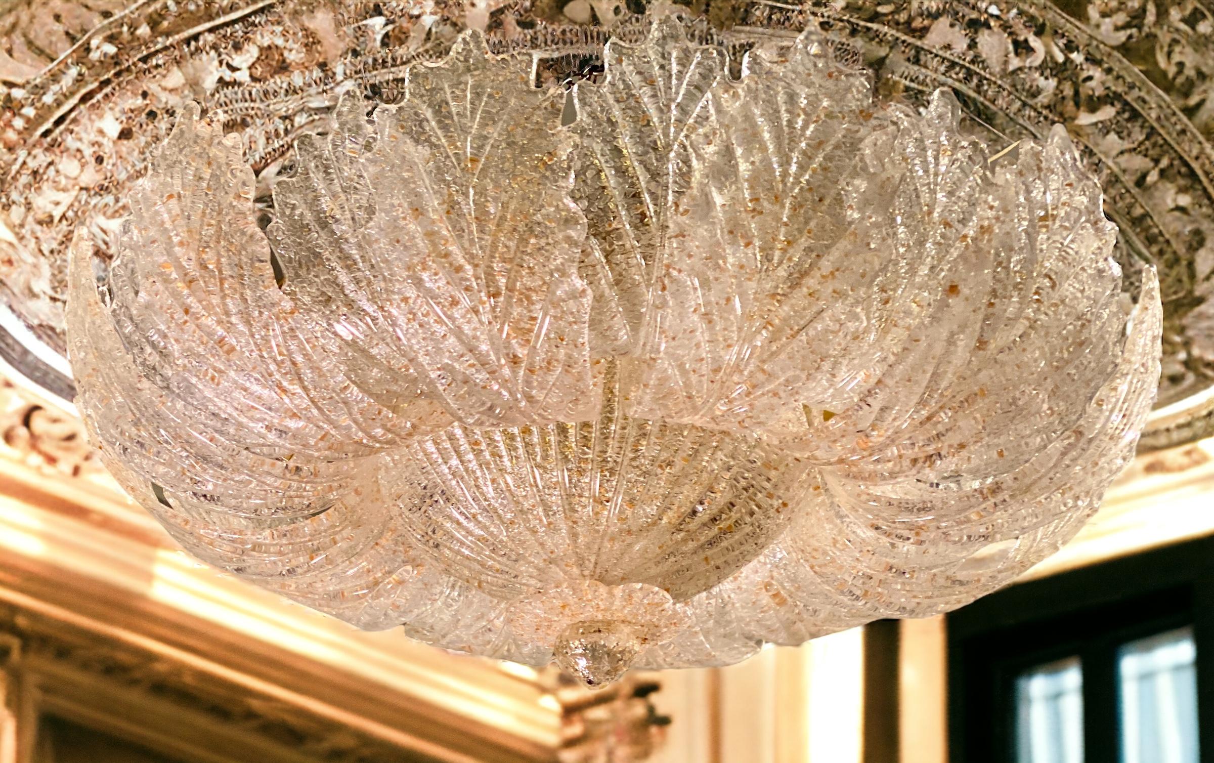 Pair of Murano Glass Leave Flush Mount or Ceiling Lights For Sale 3