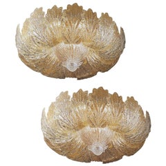 Pair of Murano Glass Leave Flush Mount or Ceiling Lights