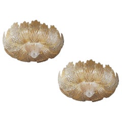 Pair of Murano Glass Leave Flush Mount or Ceiling Lights
