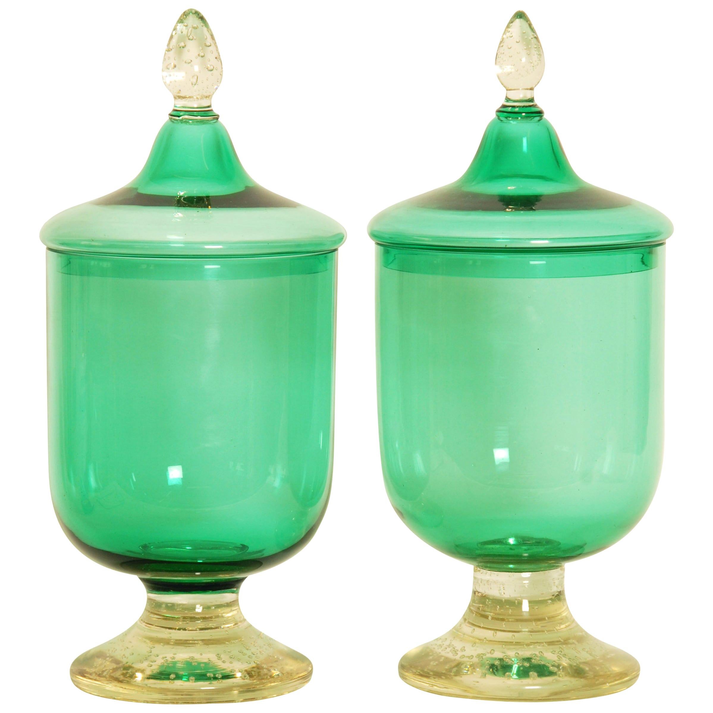 Pair of Murano Glass Lidded Urns or Vases For Sale