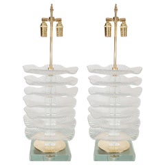 Pair of Murano Glass "Lily Pad" Table Lamps