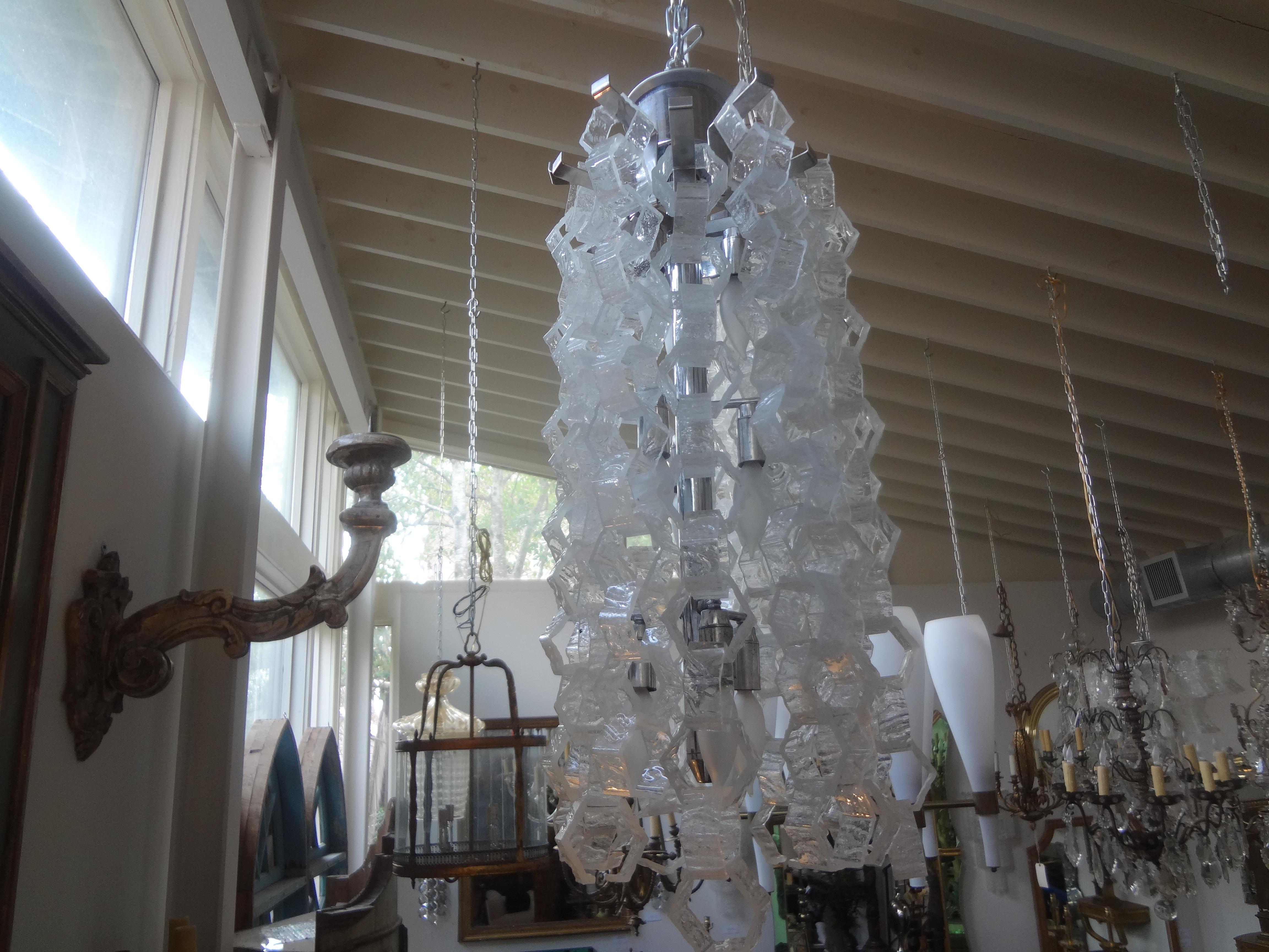 Pair of Murano Glass Mid-Century Modern Chain Link Chandeliers For Sale 6