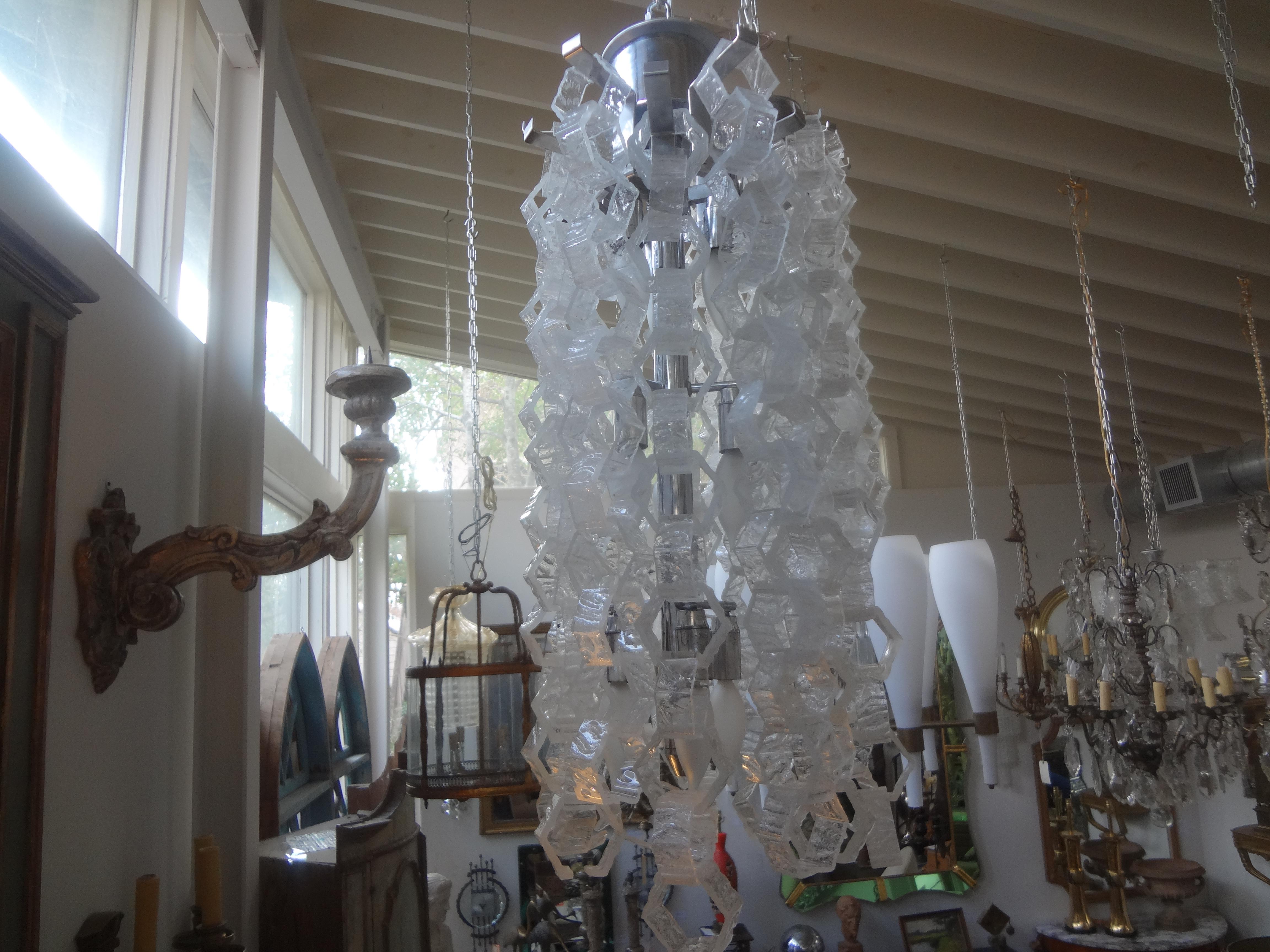 Pair of Murano Glass Mid-Century Modern Chain Link Chandeliers For Sale 7