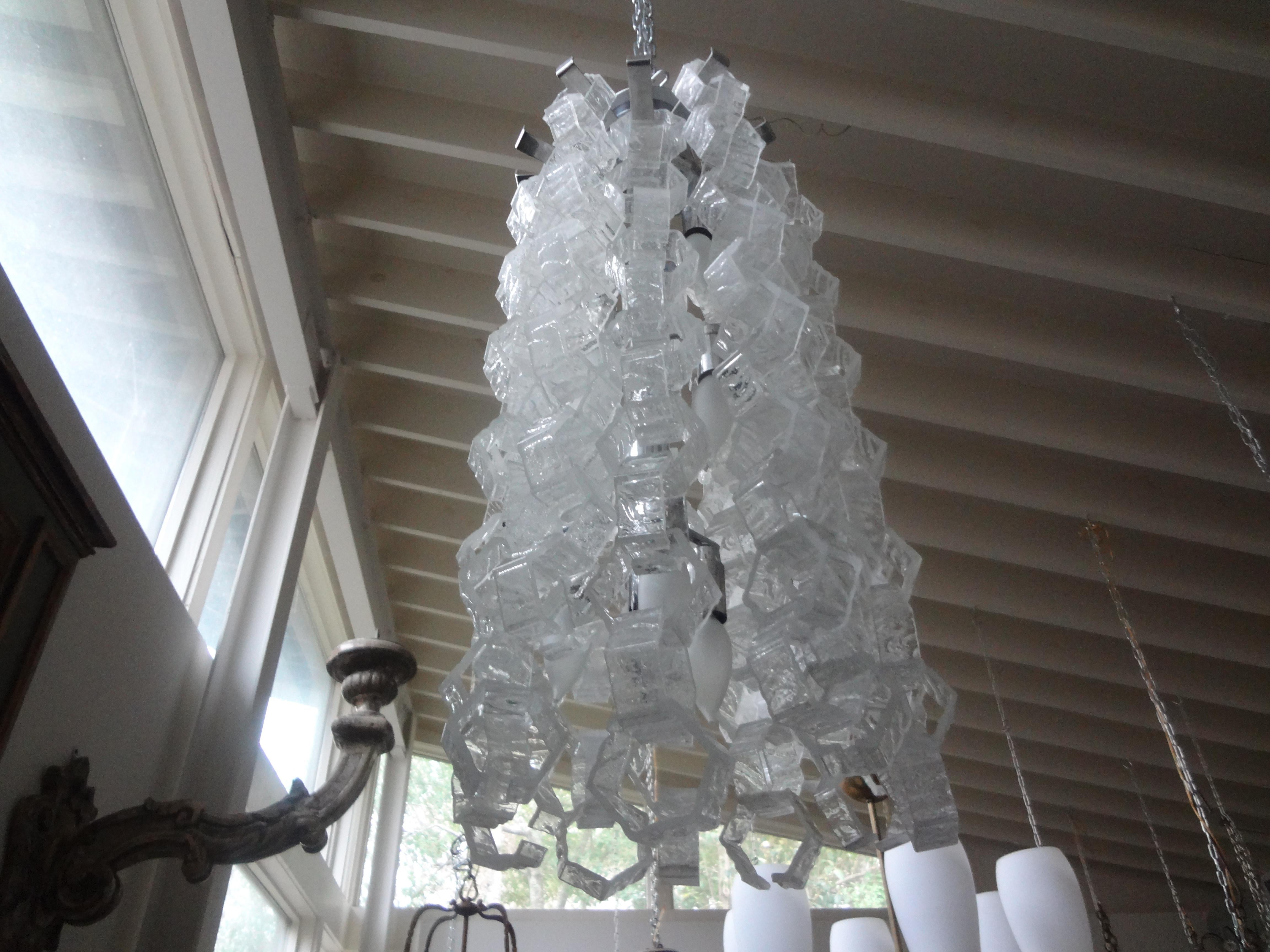 Mid-20th Century Pair of Murano Glass Mid-Century Modern Chain Link Chandeliers For Sale