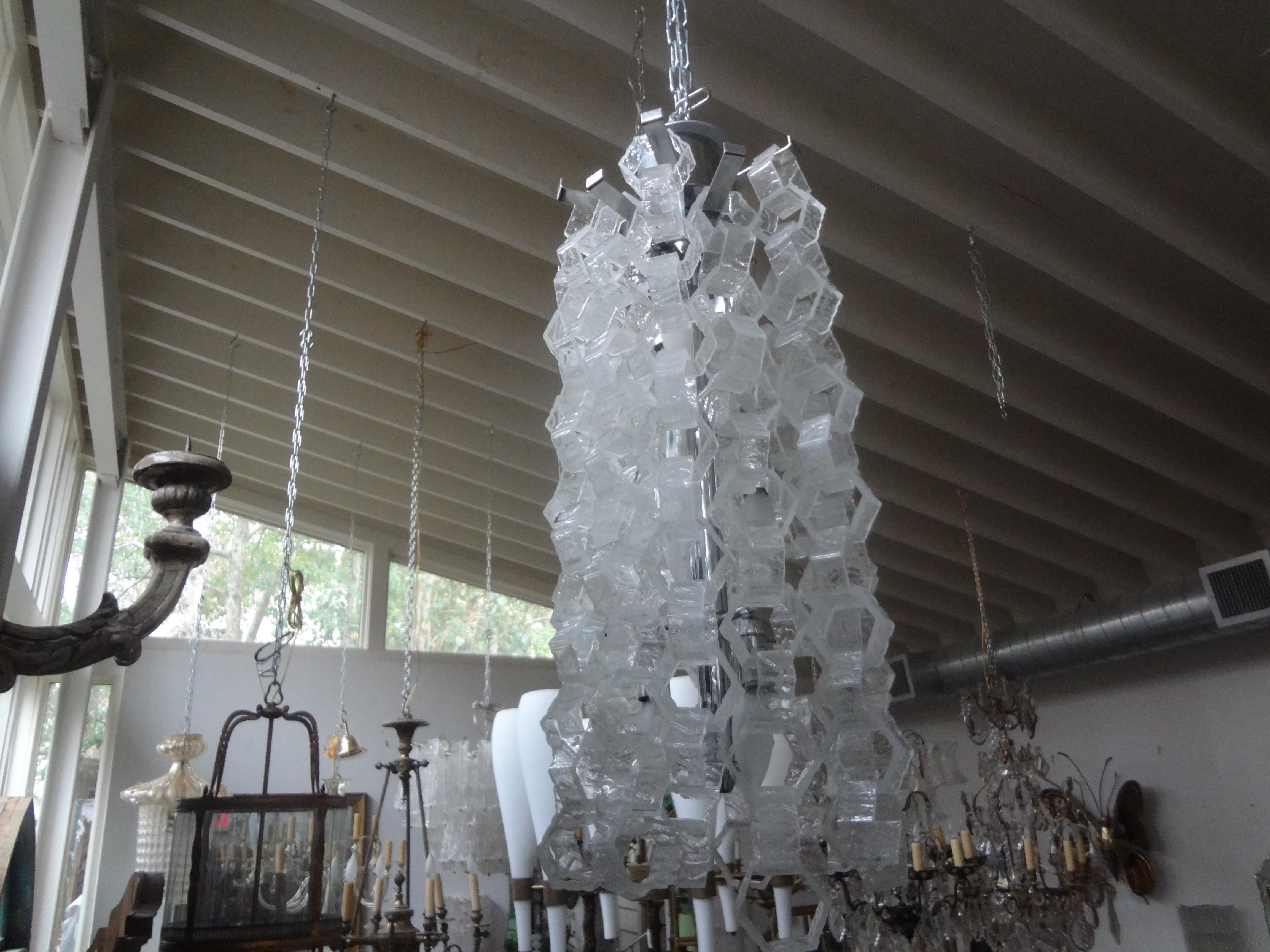 Pair of Murano Glass Mid-Century Modern Chain Link Chandeliers For Sale 2