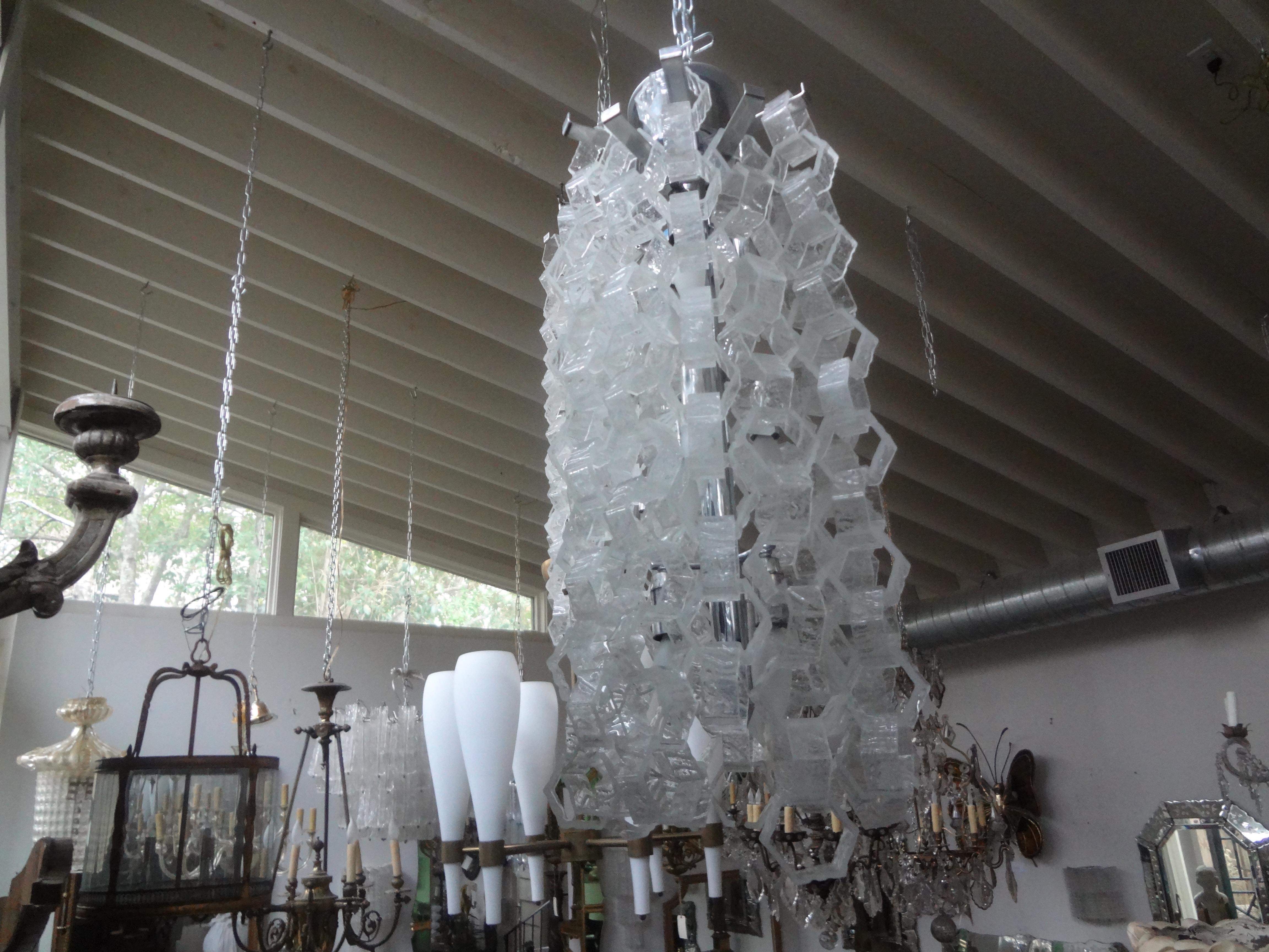 Pair of Murano Glass Mid-Century Modern Chain Link Chandeliers For Sale 3
