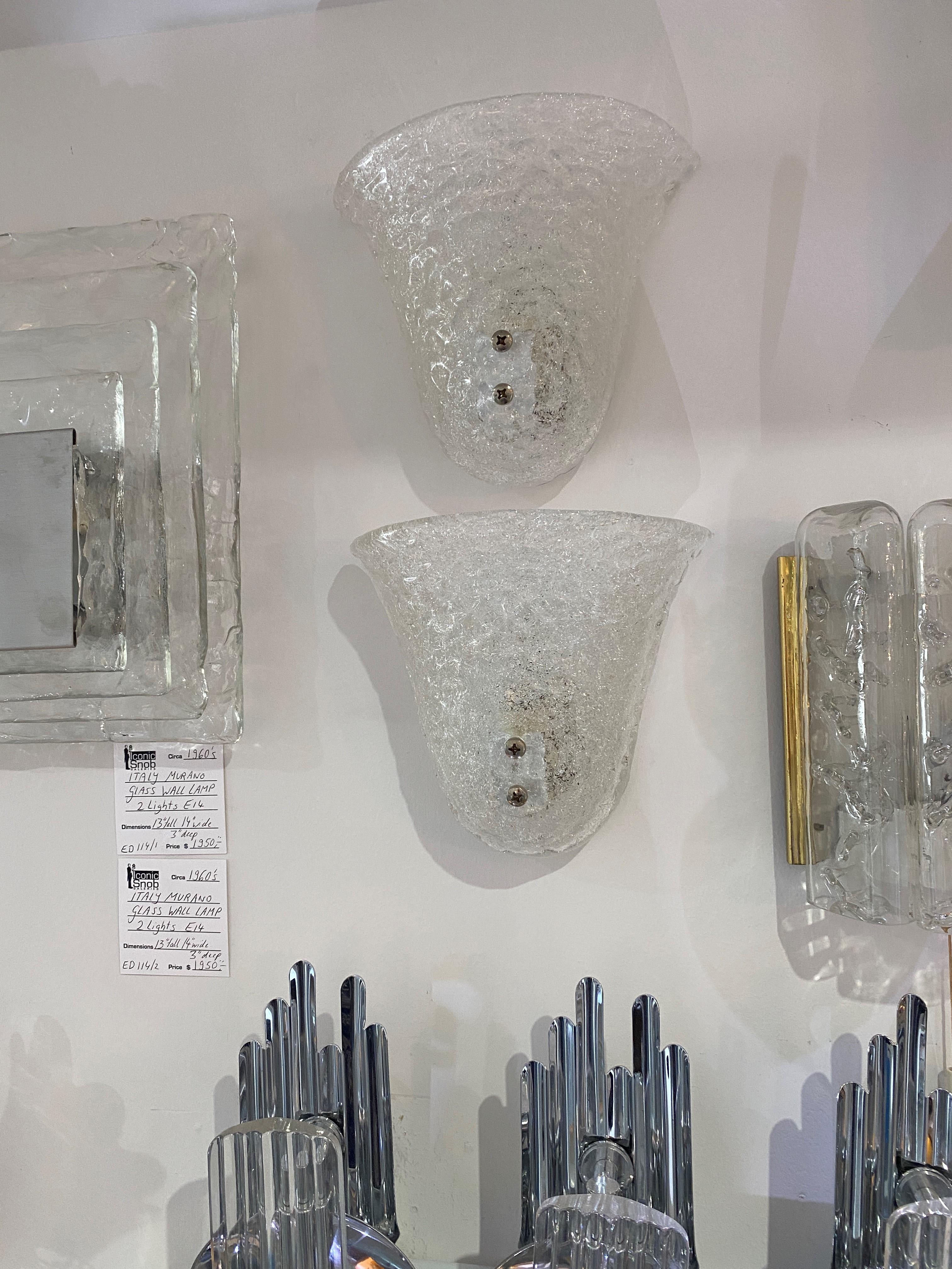 German Pair of Murano Glass Mid-Century Modern Wall Sconces