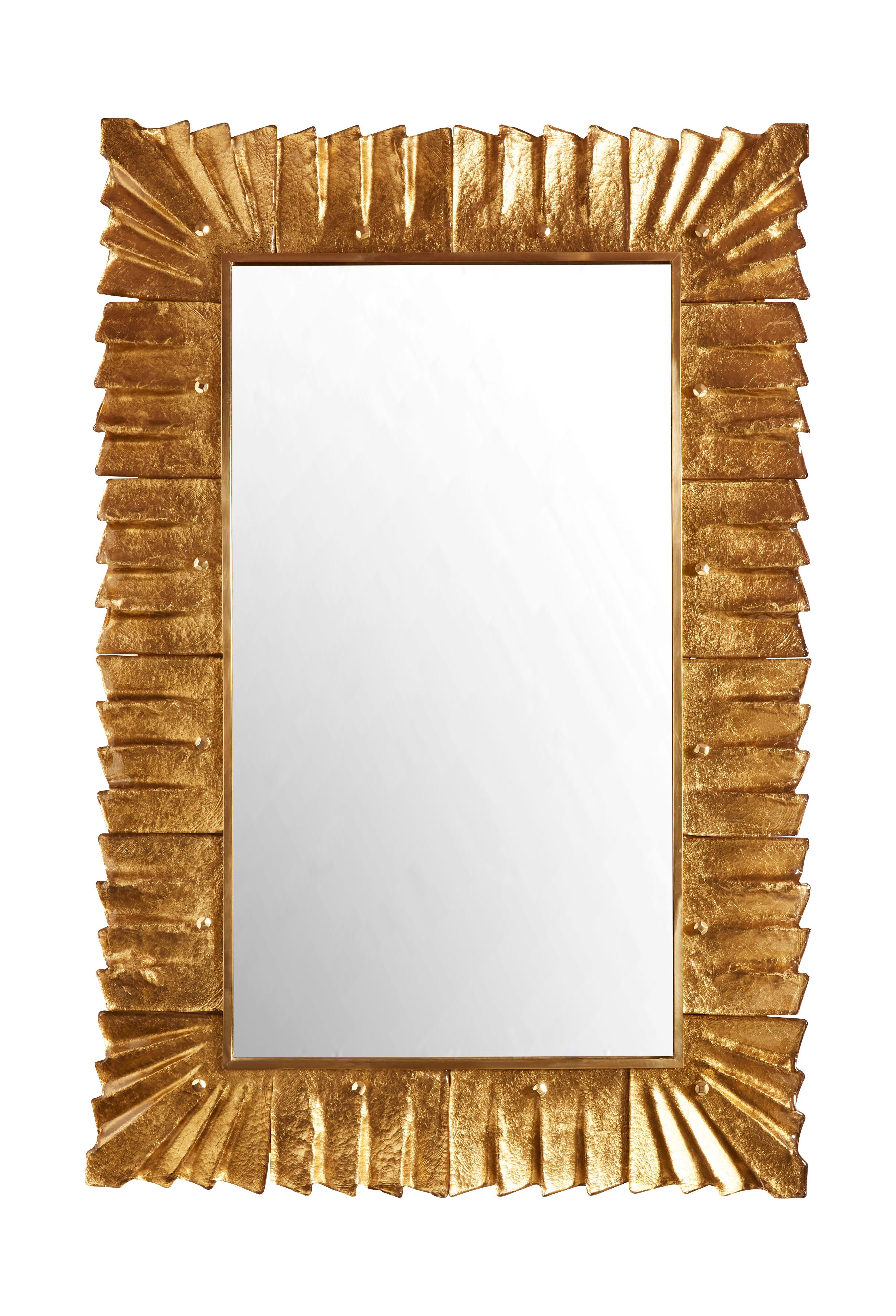 Pair of vintage mirrors with gilt Murano glass frame, Italy, 1980s.