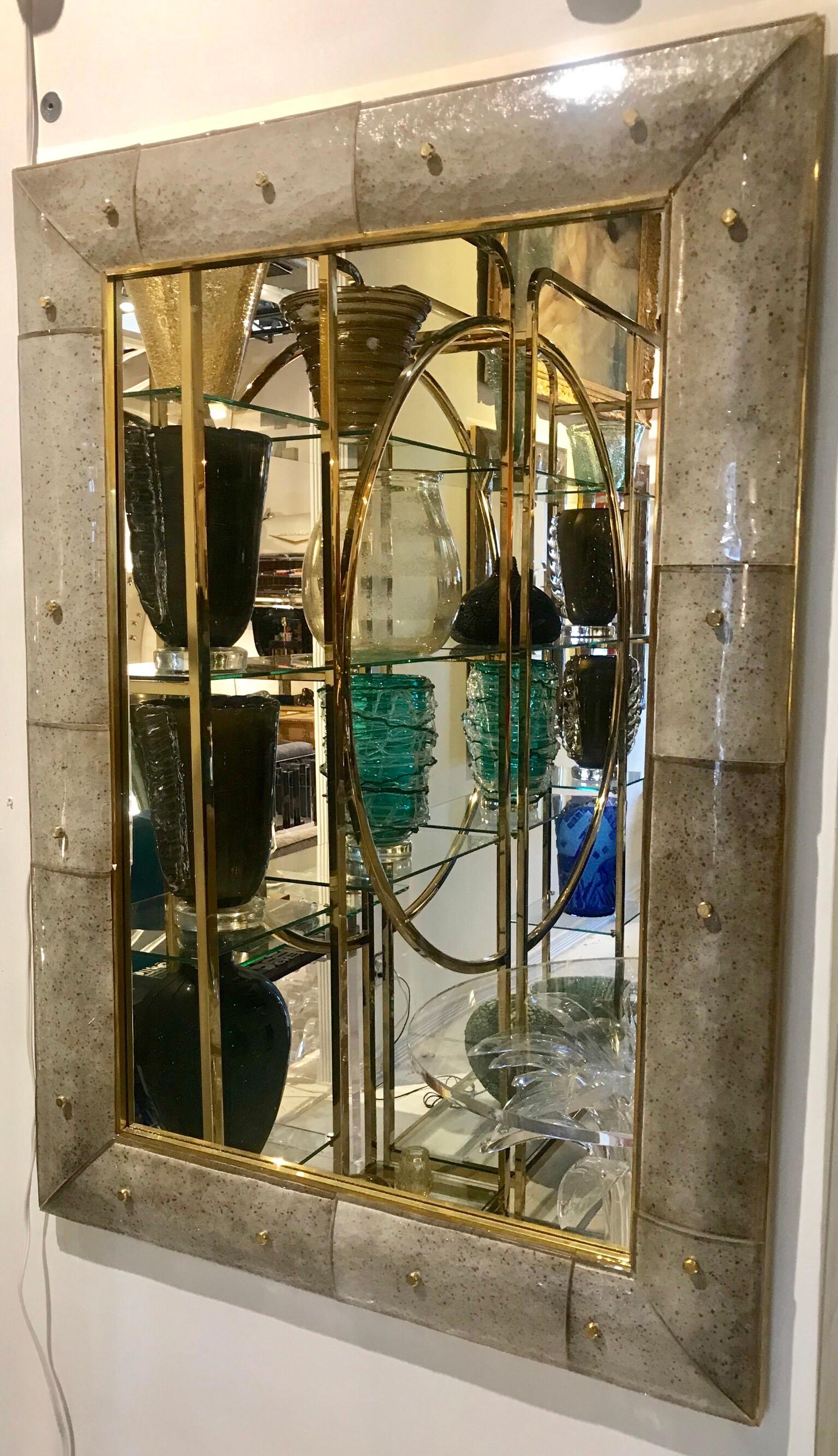Brass Pair of Murano Glass Mirrors