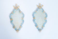Pareja de Espejos de Cristal de Murano con Acabados Dorados Venecia Italia Años 1900