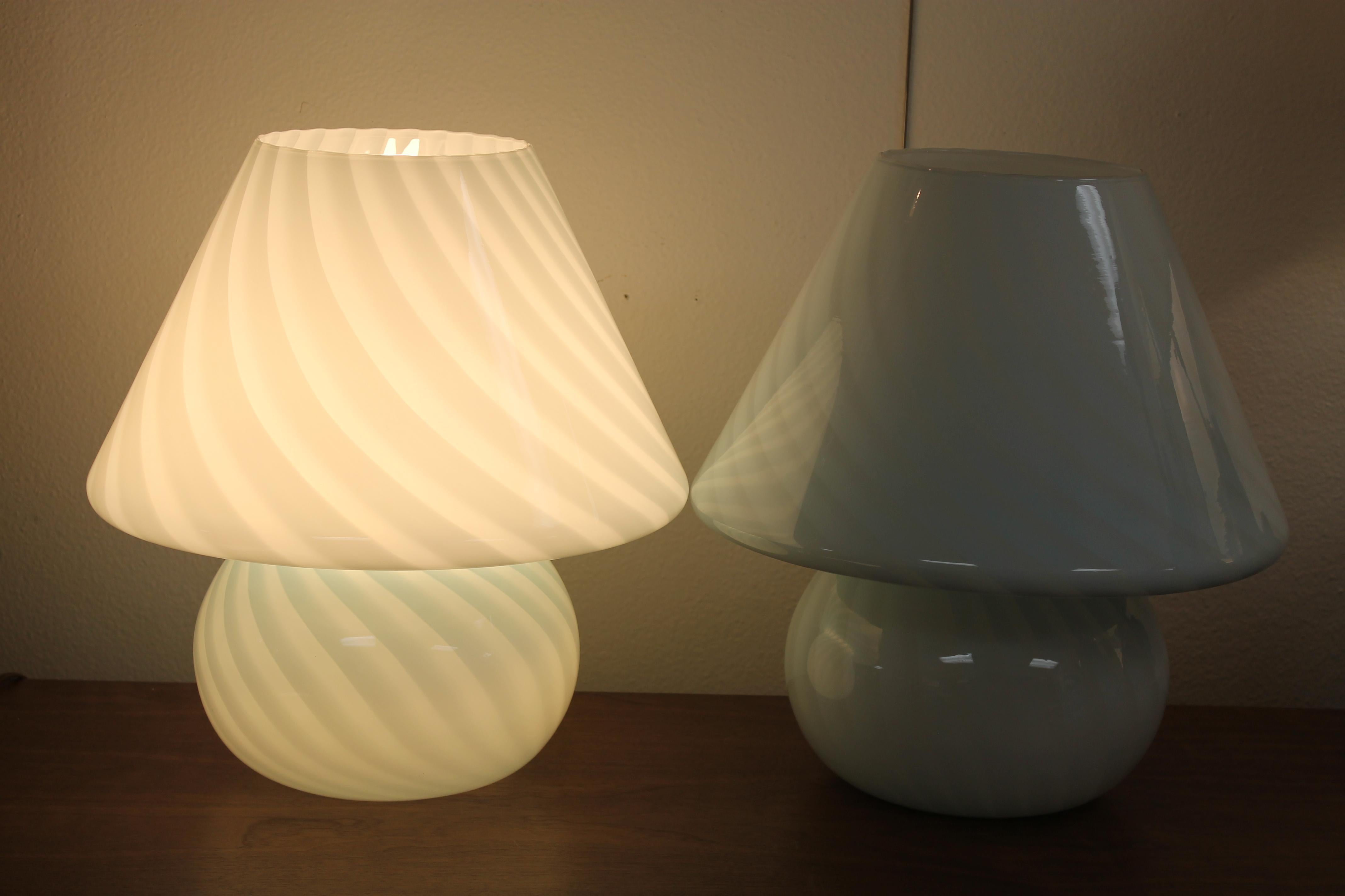 Italian Pair of Murano Glass Mushroom Lamps (Large Version)