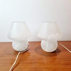 Pair of Murano Glass Mushroom Table Lamps , Italy 80s