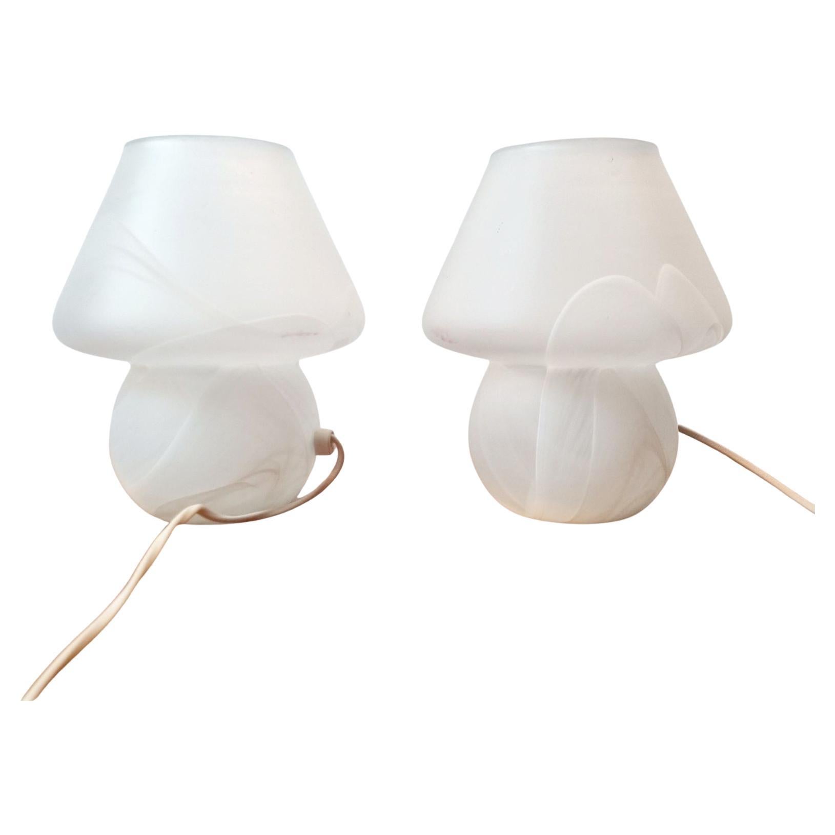 Pair of Murano Glass Mushroom Table Lamps , Italy 80s